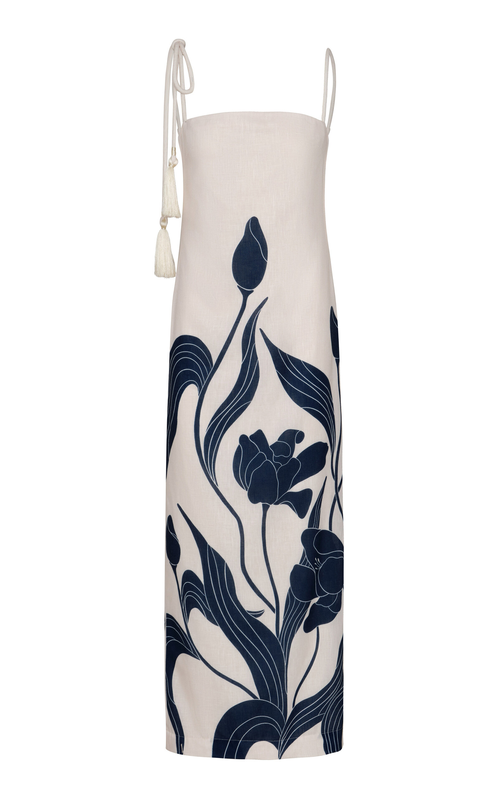 Andres Otalora Pasos De Jardin Floral-print Linen Midi Dress In Navy