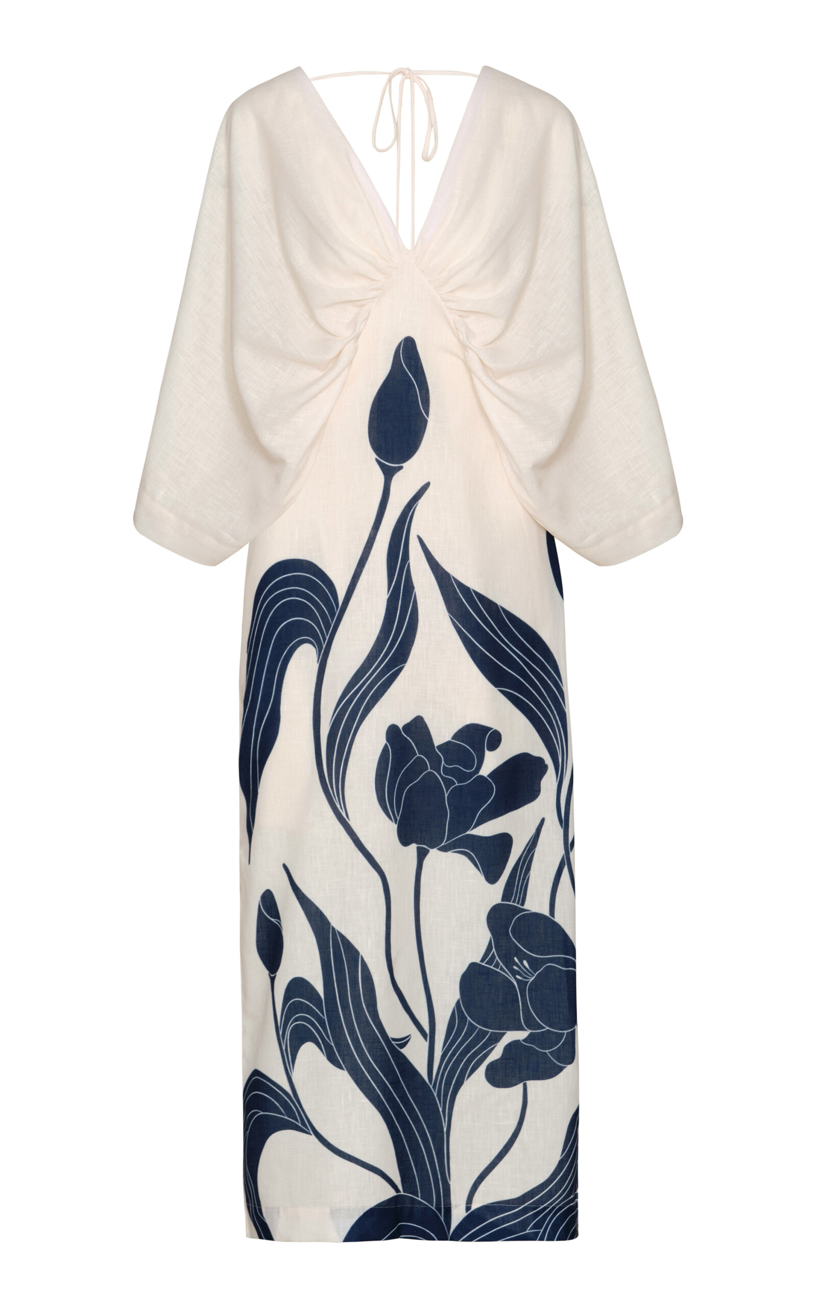 Andres Otalora Doble Flor Draped Linen Midi Dress