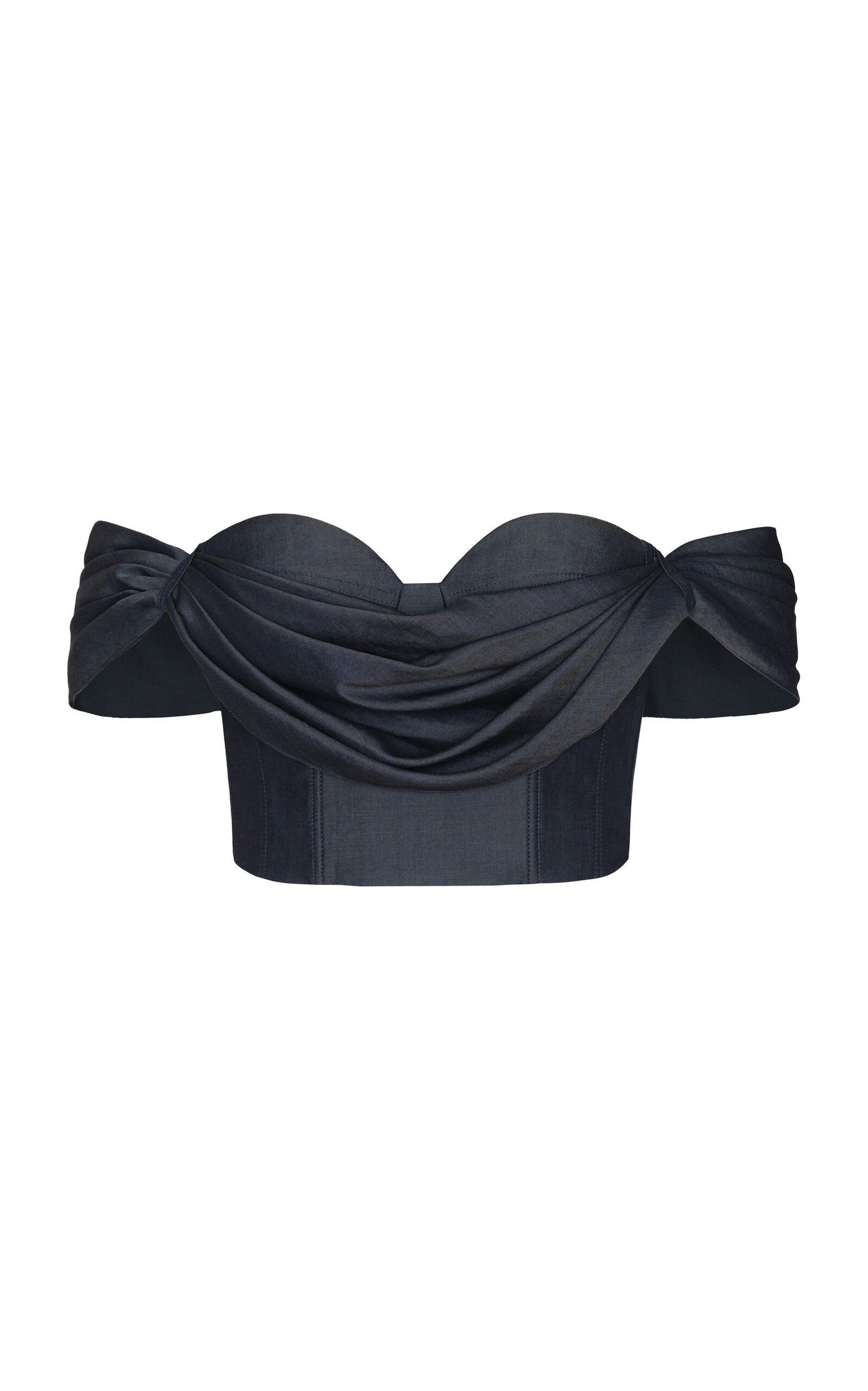Andres Otalora De Azahar Draped Tencel Off-the-shoulder Top In Dark Wash