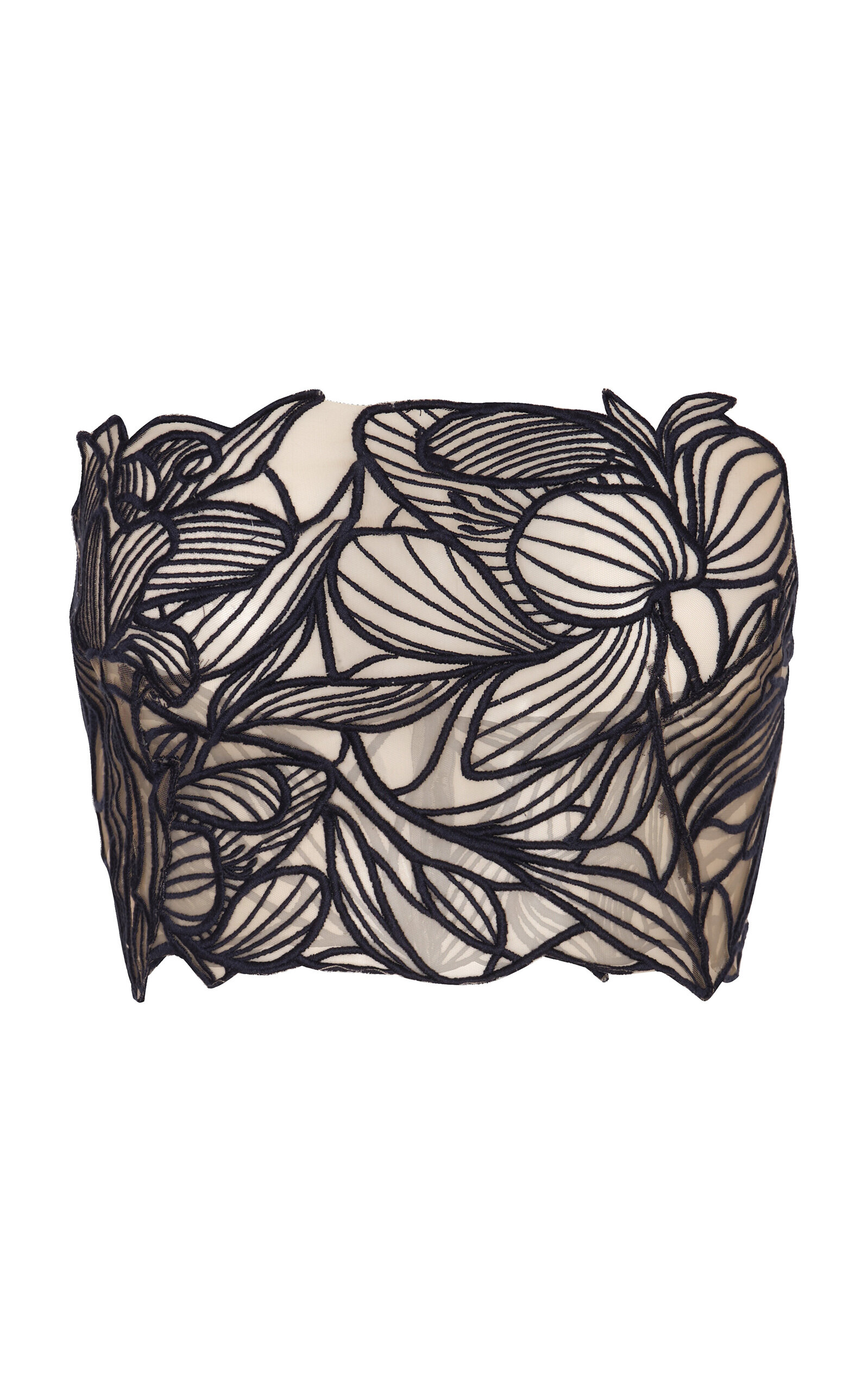 Andres Otalora Astromelia Embroidered Tulle Crop Top In Navy