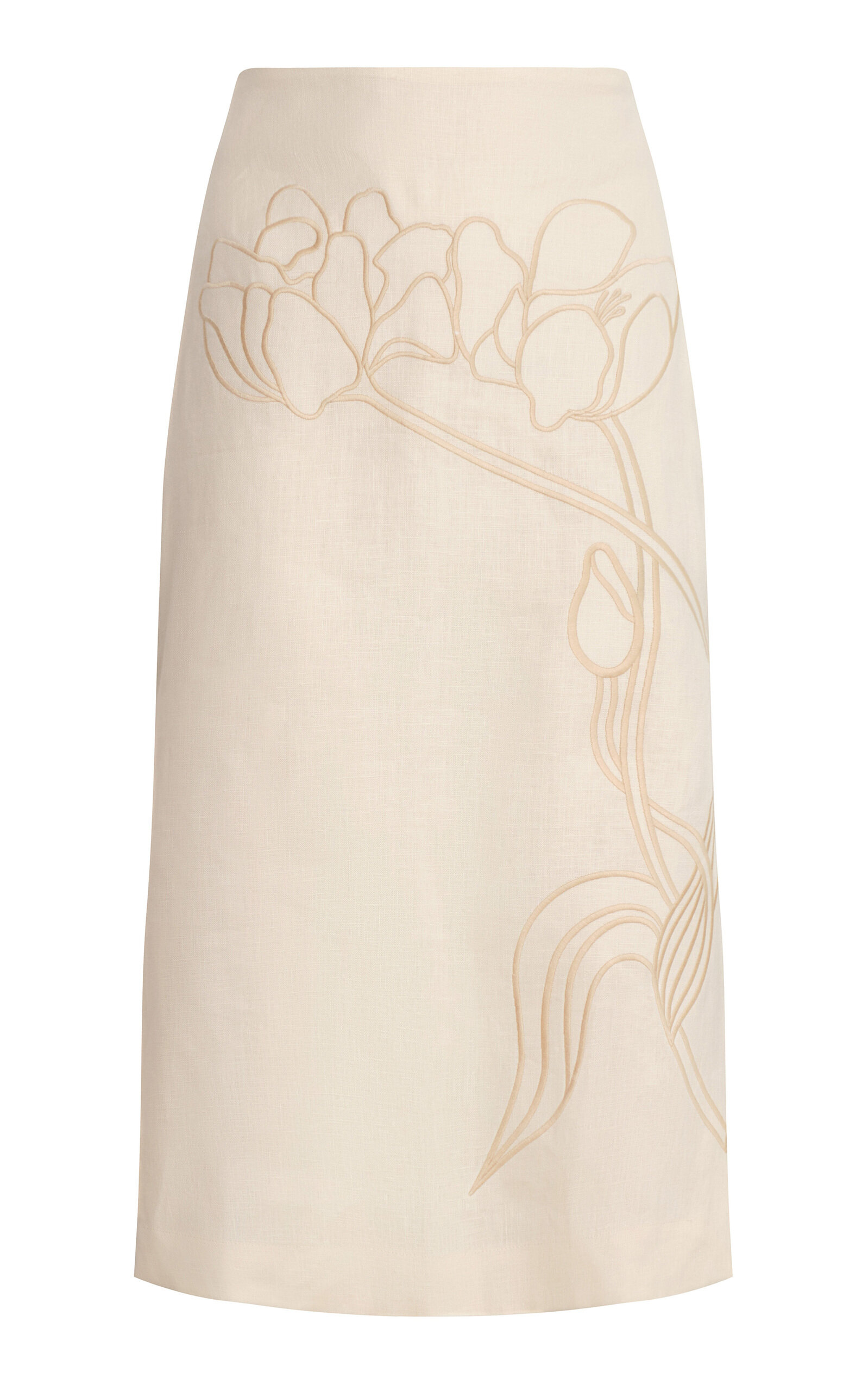 Andres Otalora Travesia Embroidered Linen Midi Skirt - Ivory