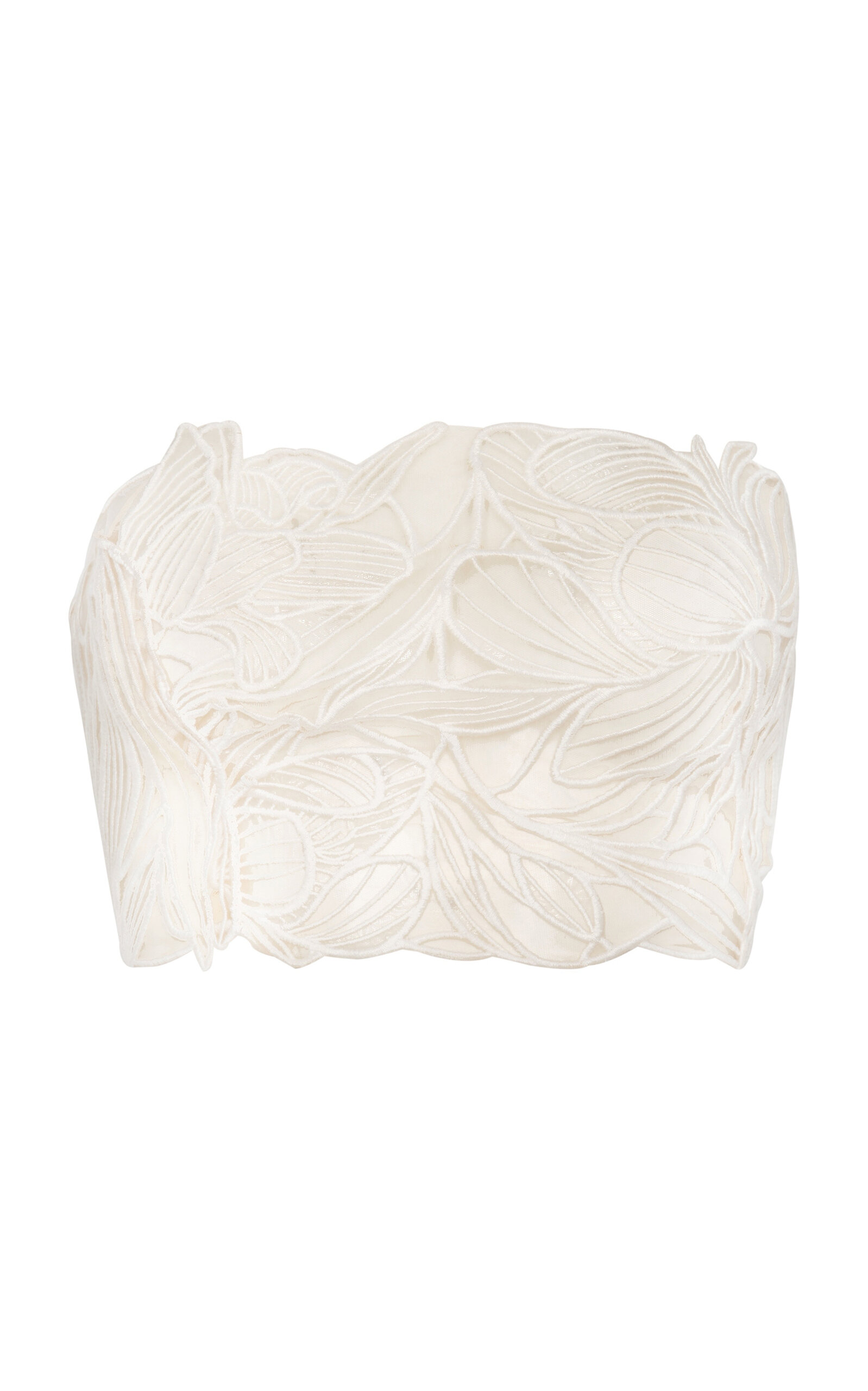 Andres Otalora Astromelia Embroidered Tulle Crop Top - Off-White