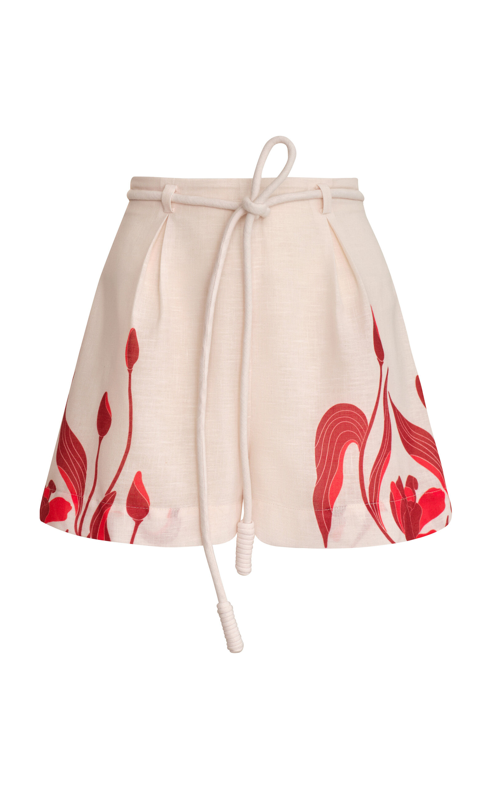 Andres Otalora Viento Y Flores Belted Linen Shorts In Red