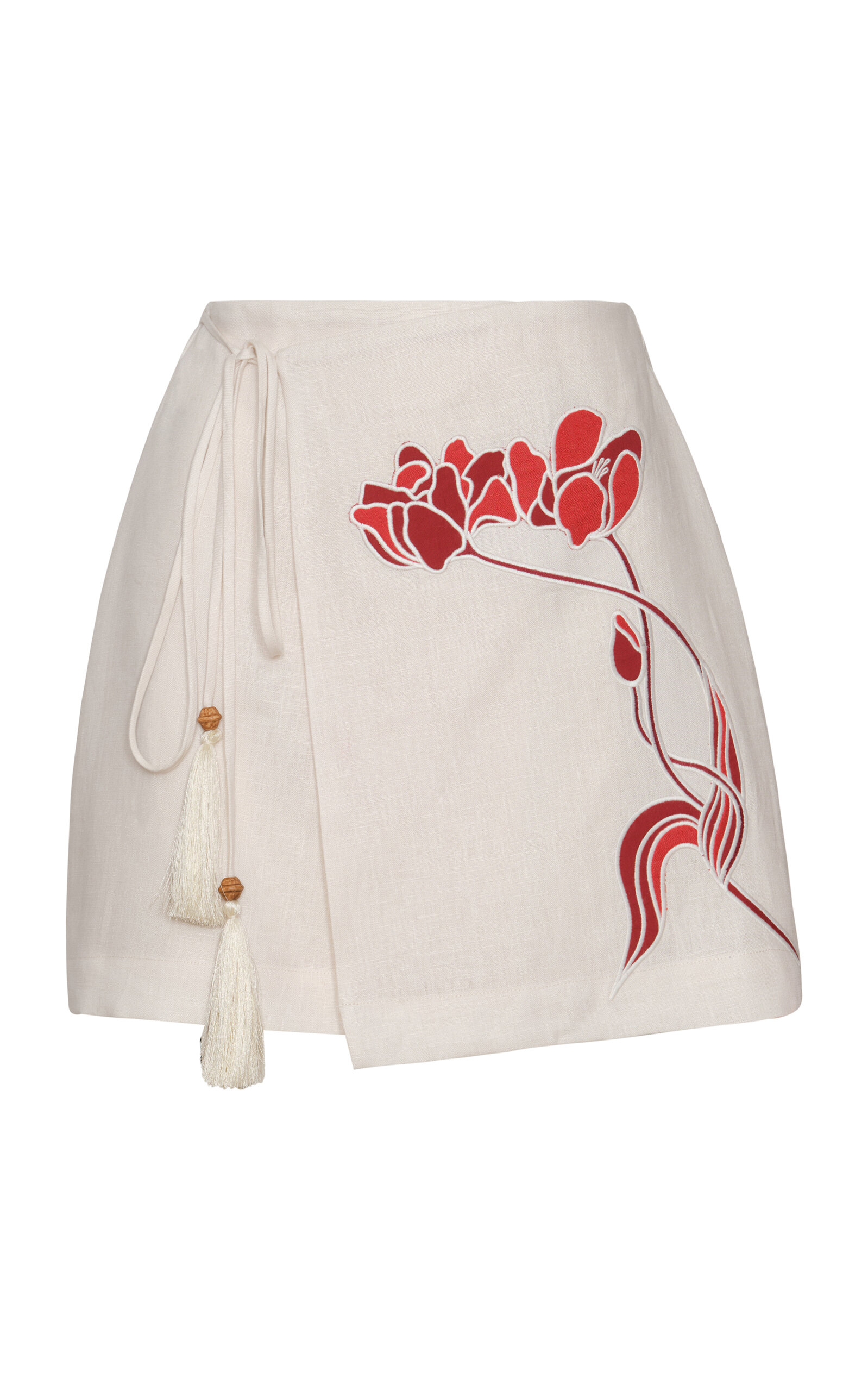 Andres Otalora Del Amor Embroidered Linen Mini Wrap Skirt