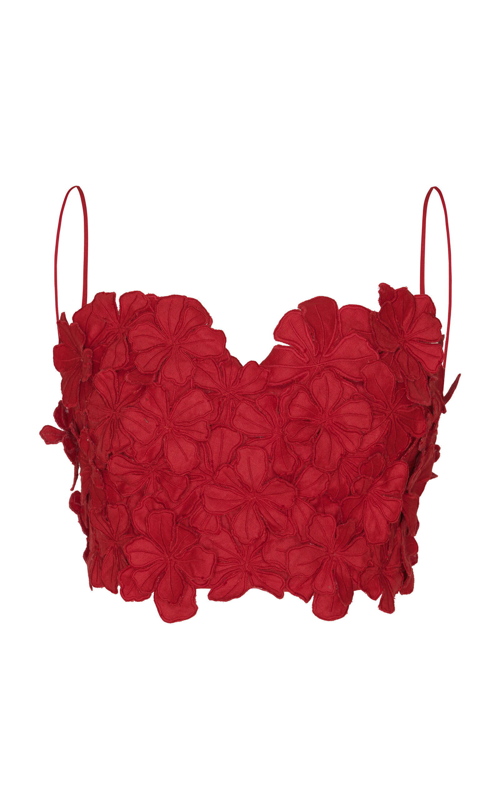 Andres Otalora Gardenia Embellished Linen Crop Top