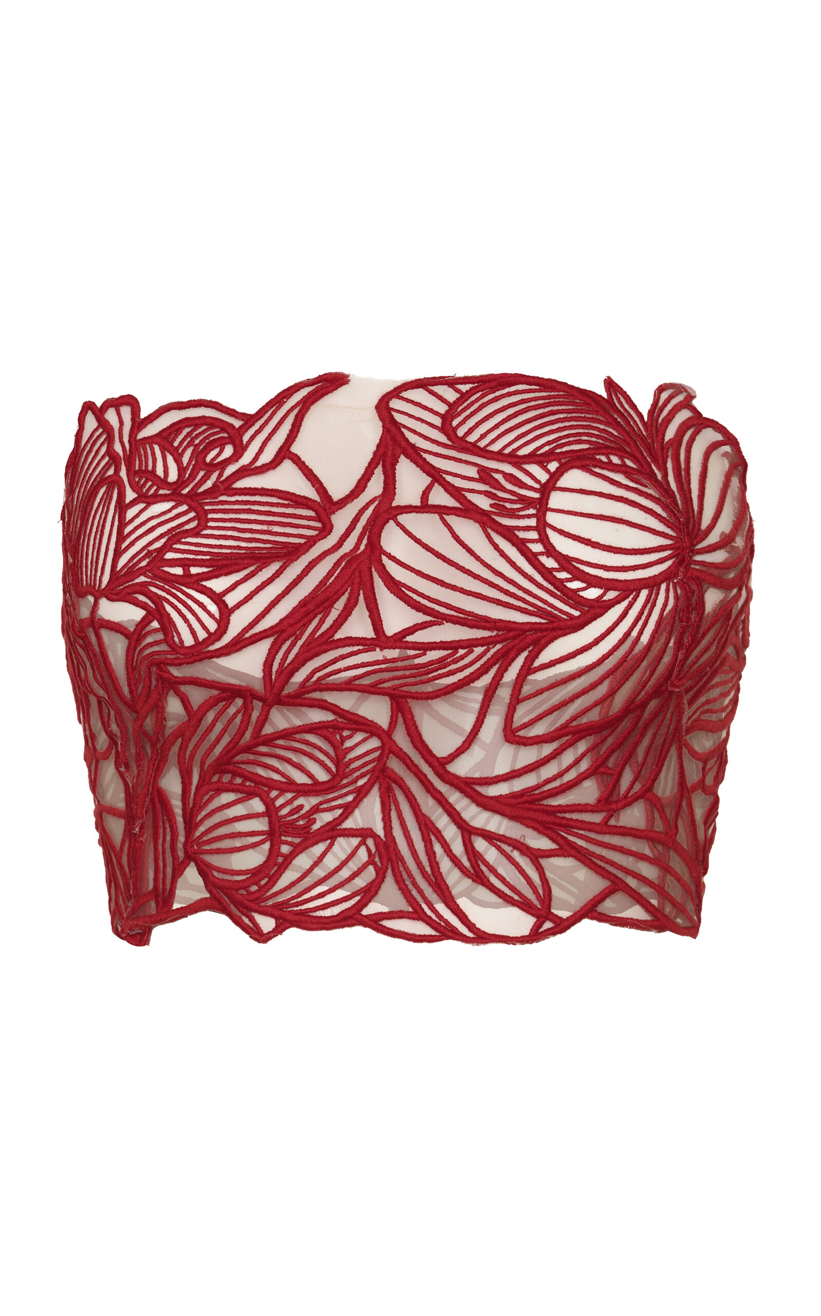 Andres Otalora Astromelia Embroidered Tulle Crop Top - Red