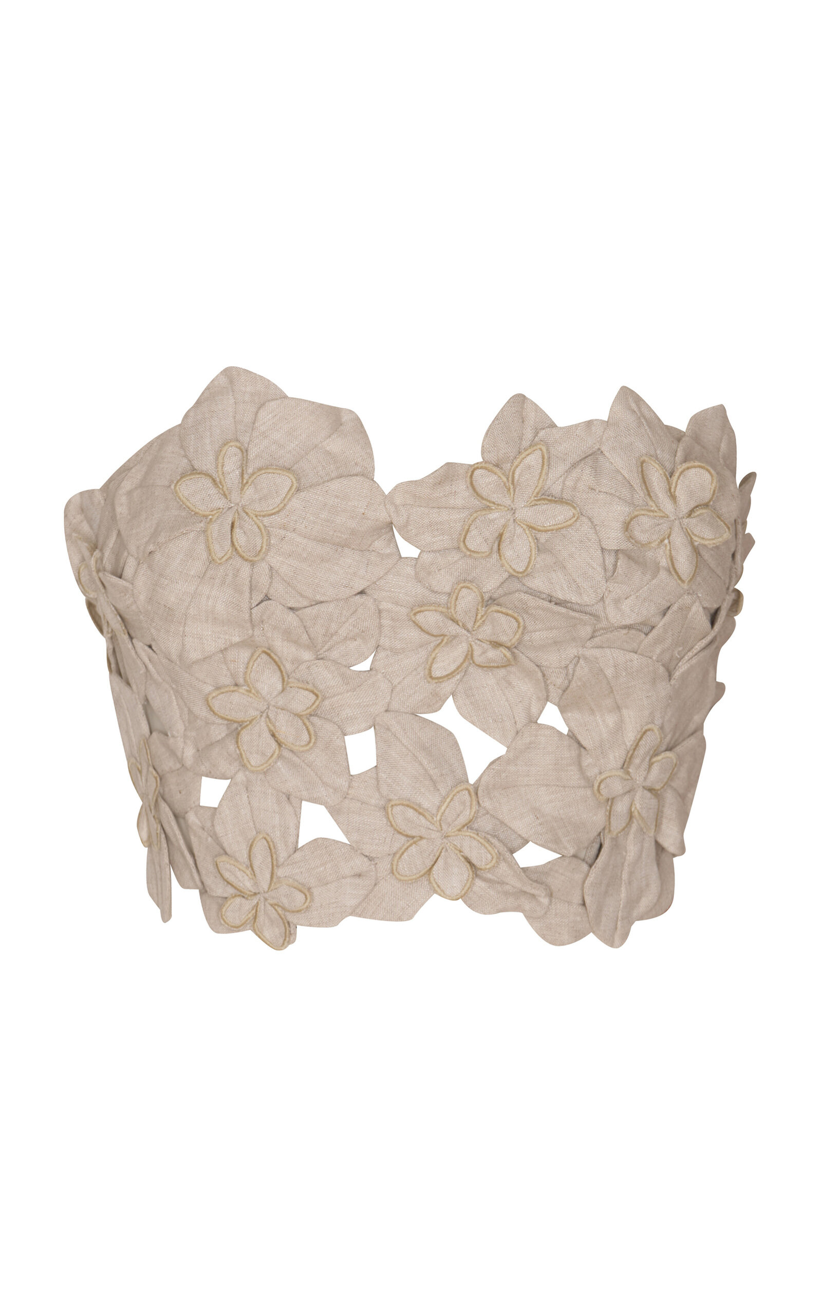 Andres Otalora Poesia Embroidered Linen Crop Top In Khaki