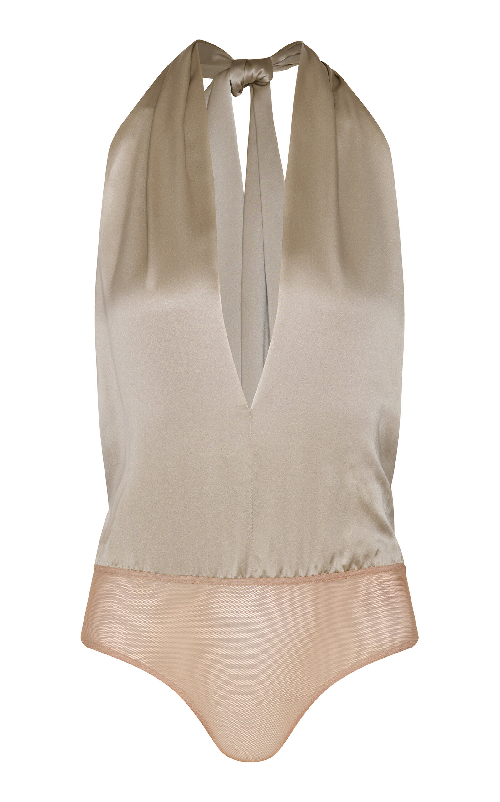 Andres Otalora Negroni Satin Halter Bodysuit - Taupe