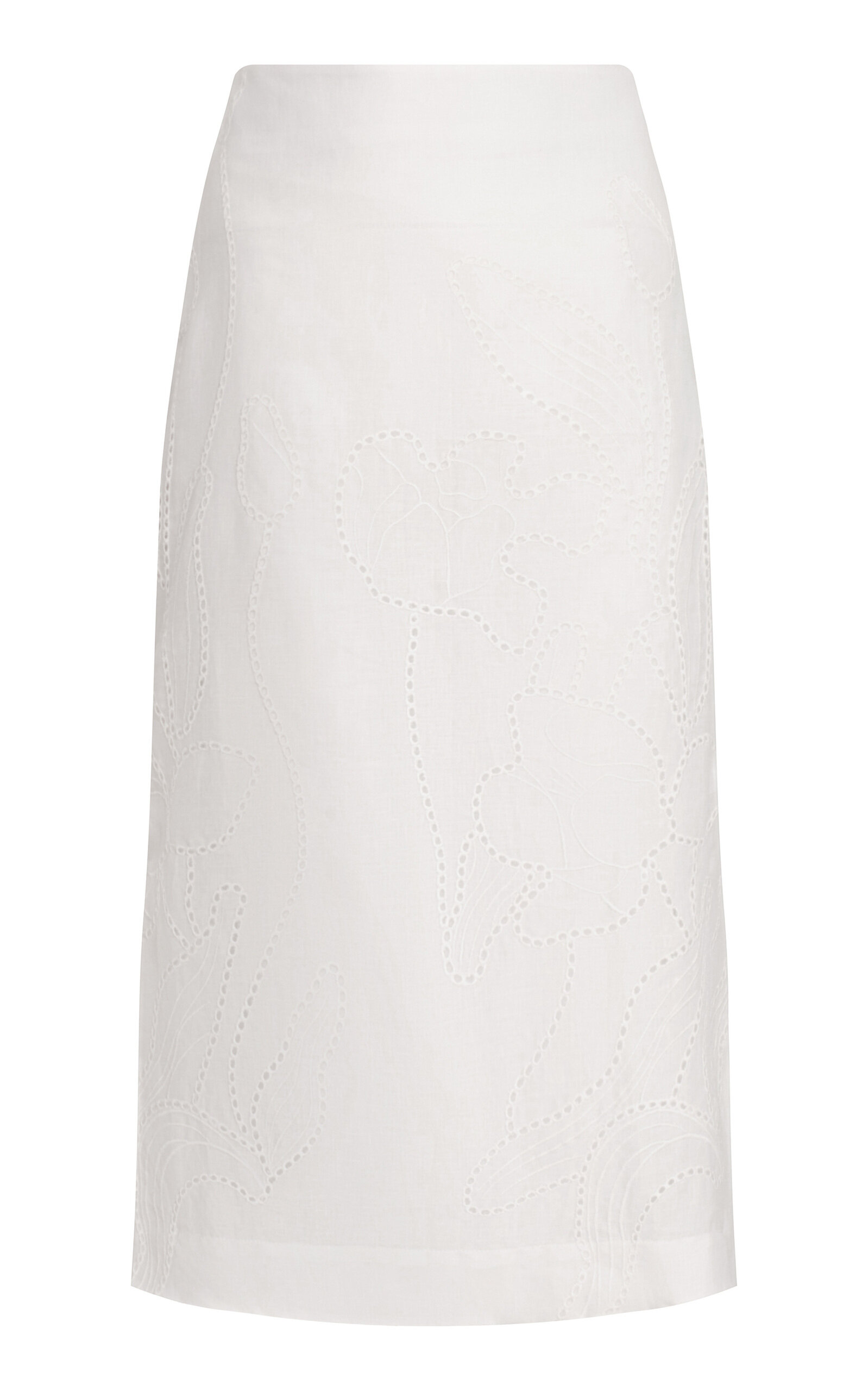 Andres Otalora Jardin Soñado Embroidered Linen Midi Skirt In Off-white