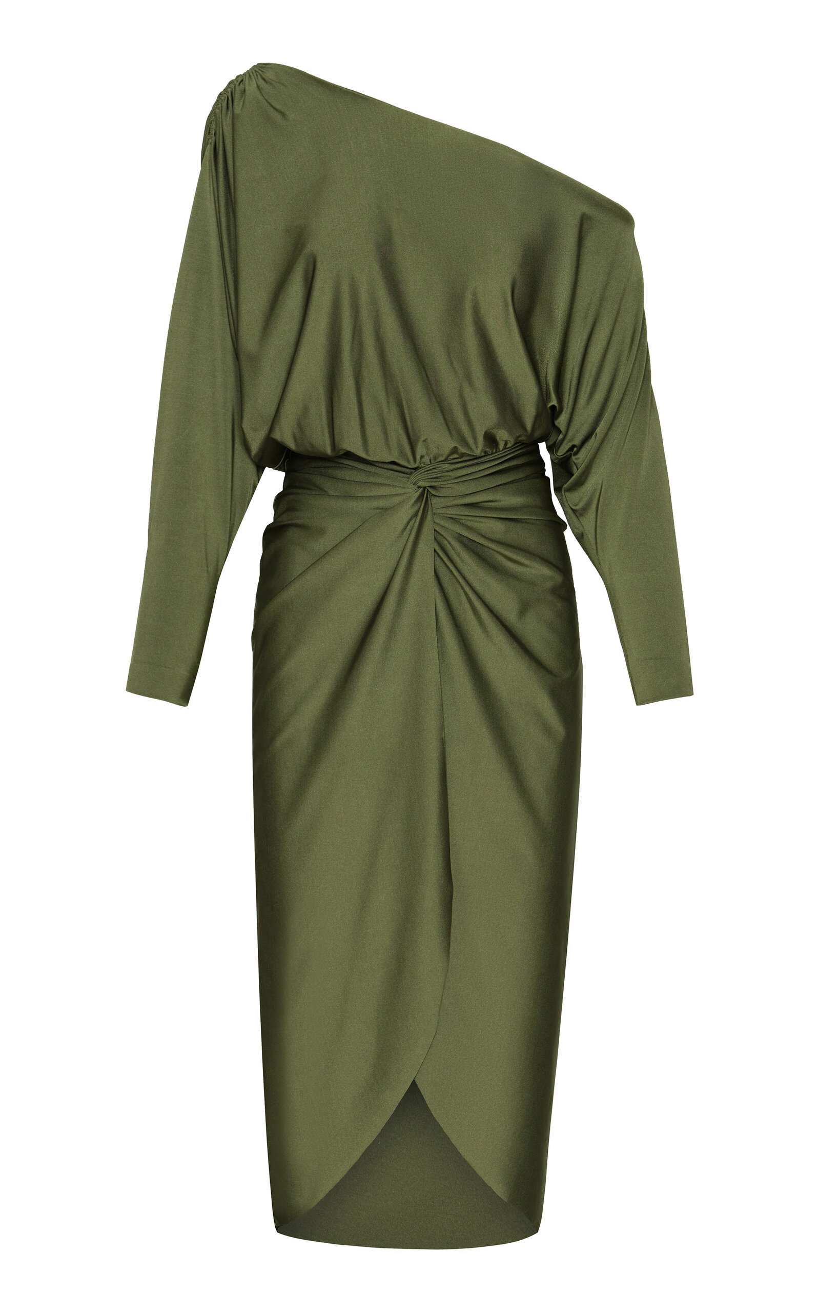 Andres Otalora Latidos Asymmetric Draped Jersey Midi Dress - Green