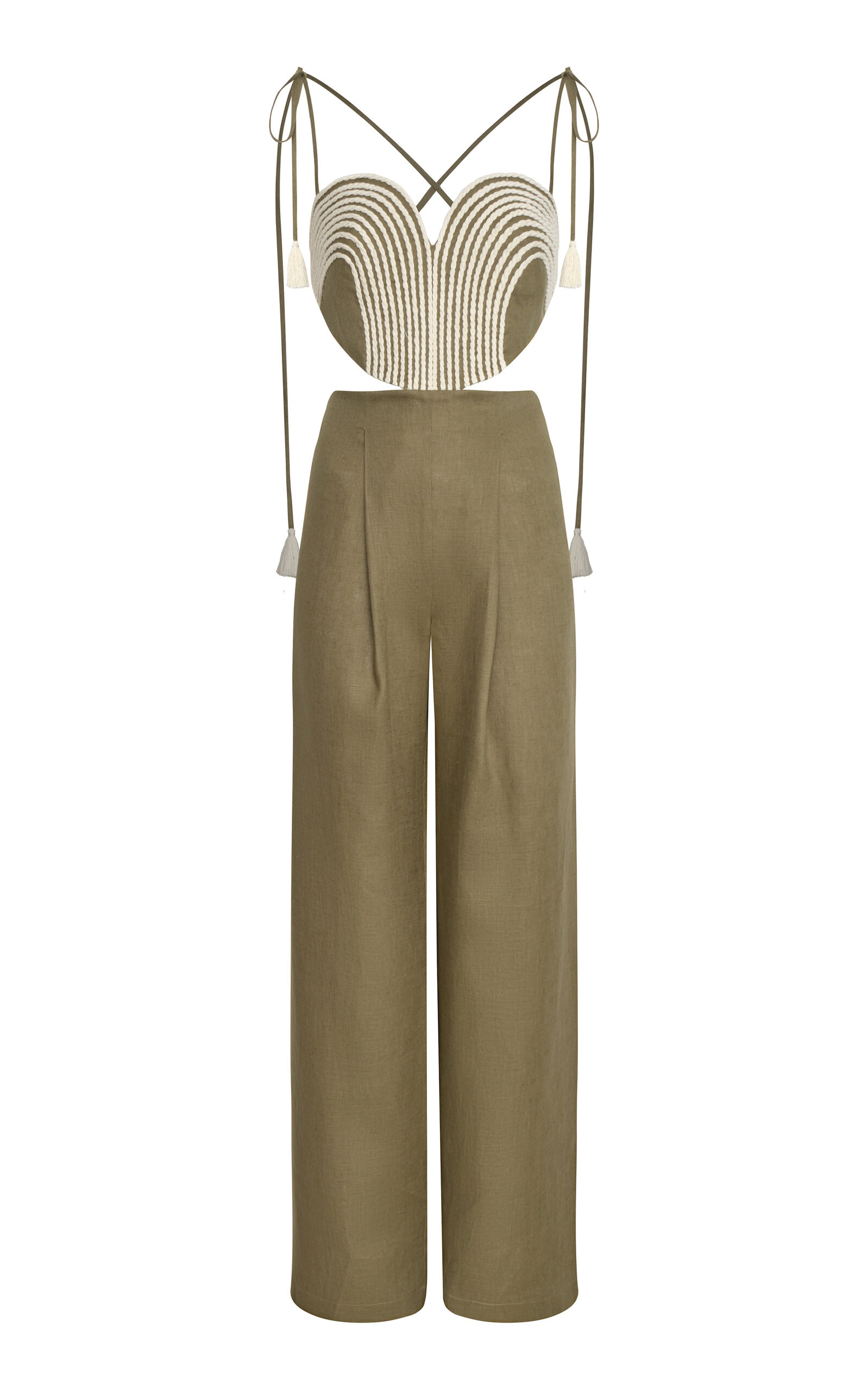 Andres Otalora Zinnia Embroidered Linen Jumpsuit In Green