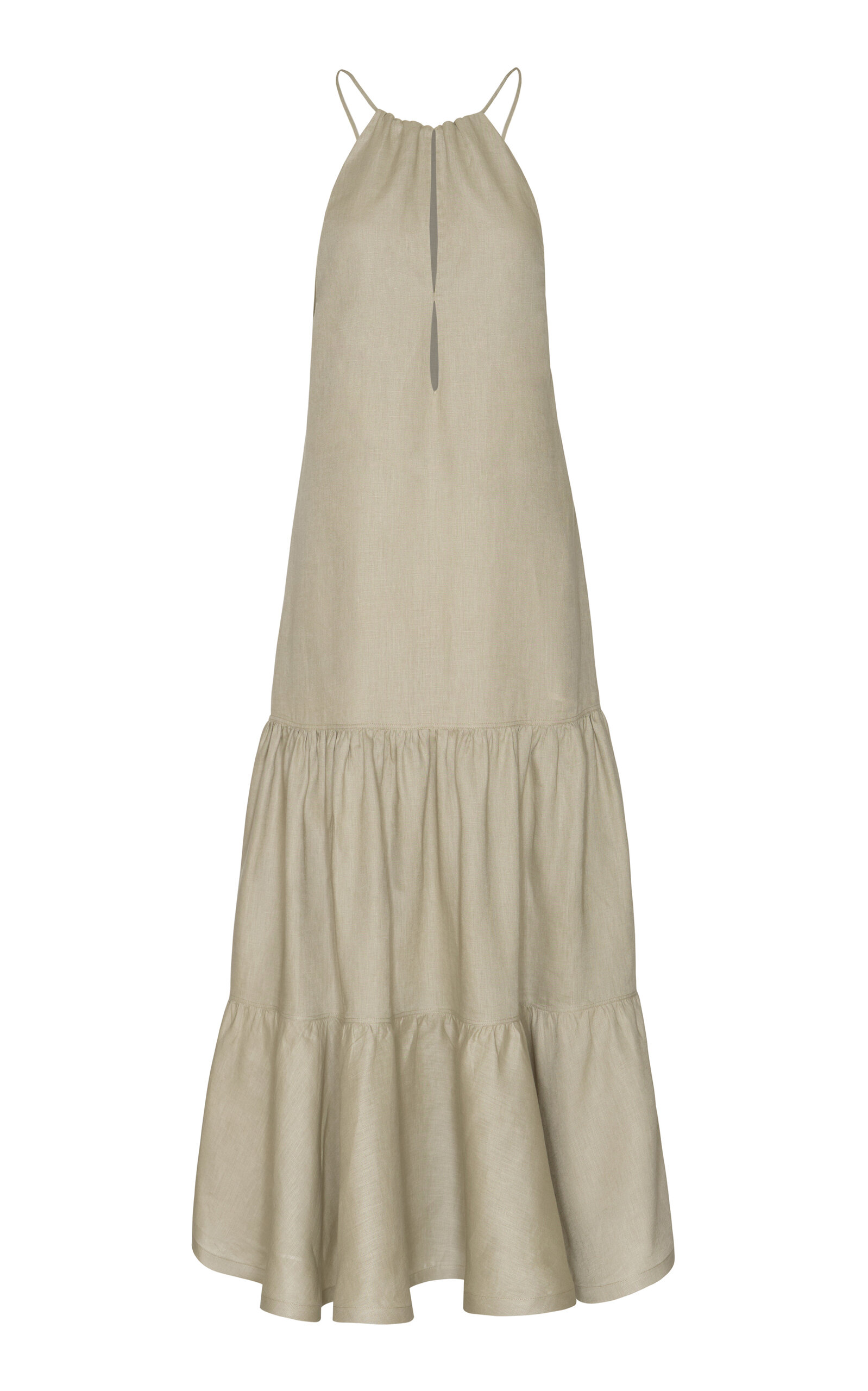 Andres Otalora Lienzo Natural Tiered Linen Maxi Dress - Green