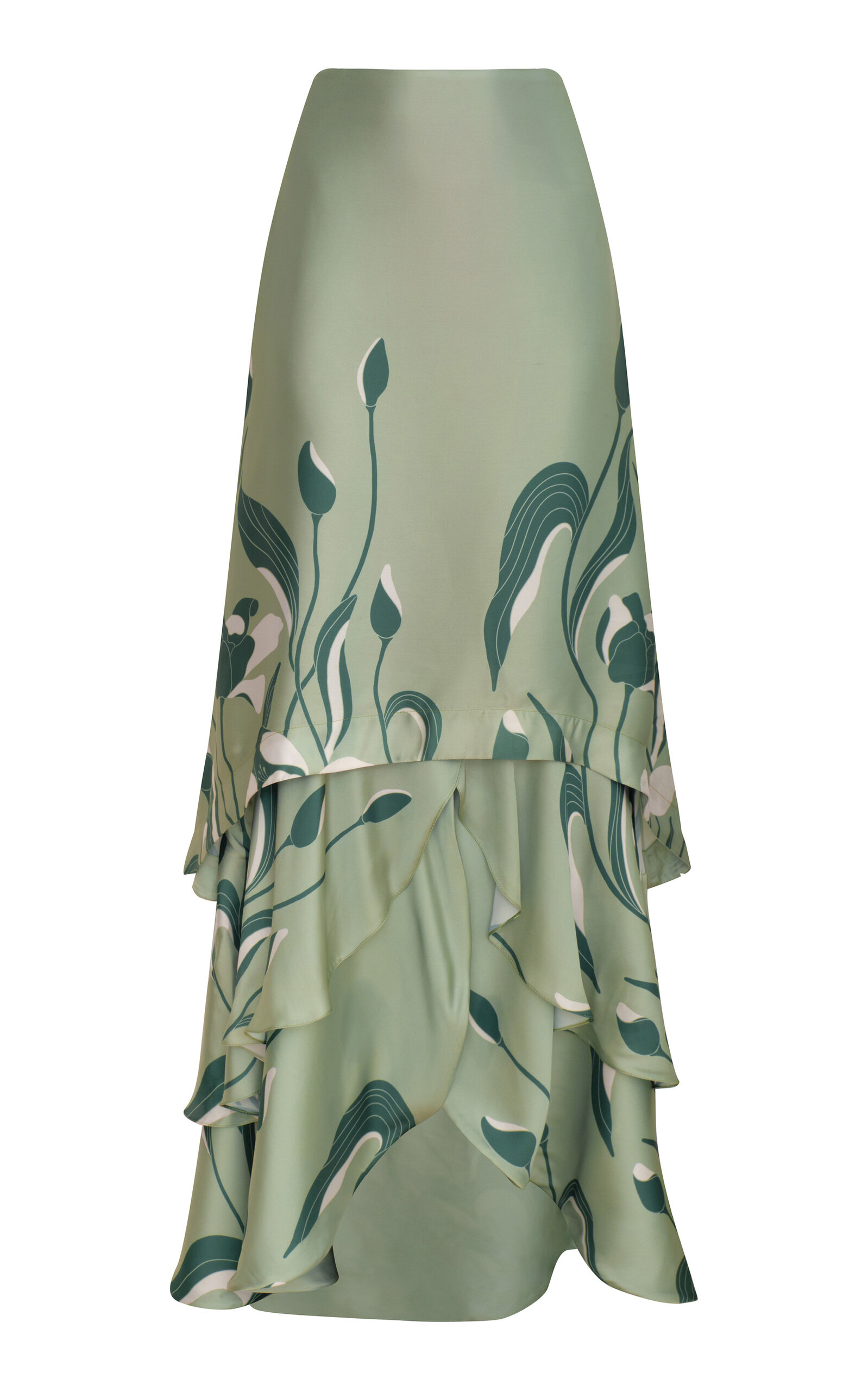 De Tulipanes Tiered Satin Maxi Skirt