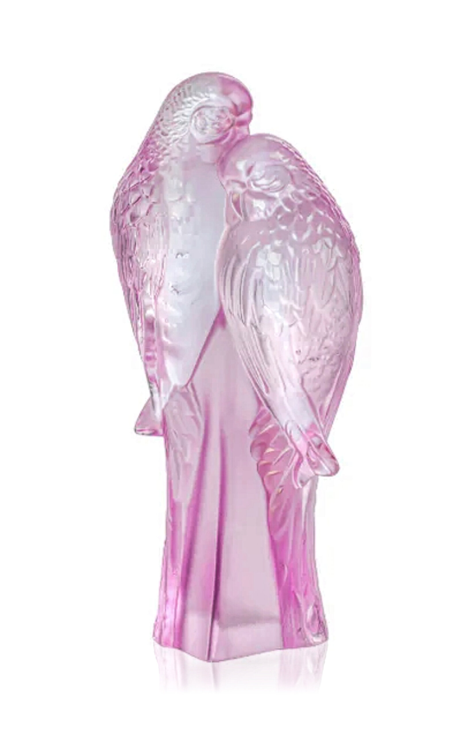 Lalique Rose Nebula Two Parakeets Sculpture In Pink
