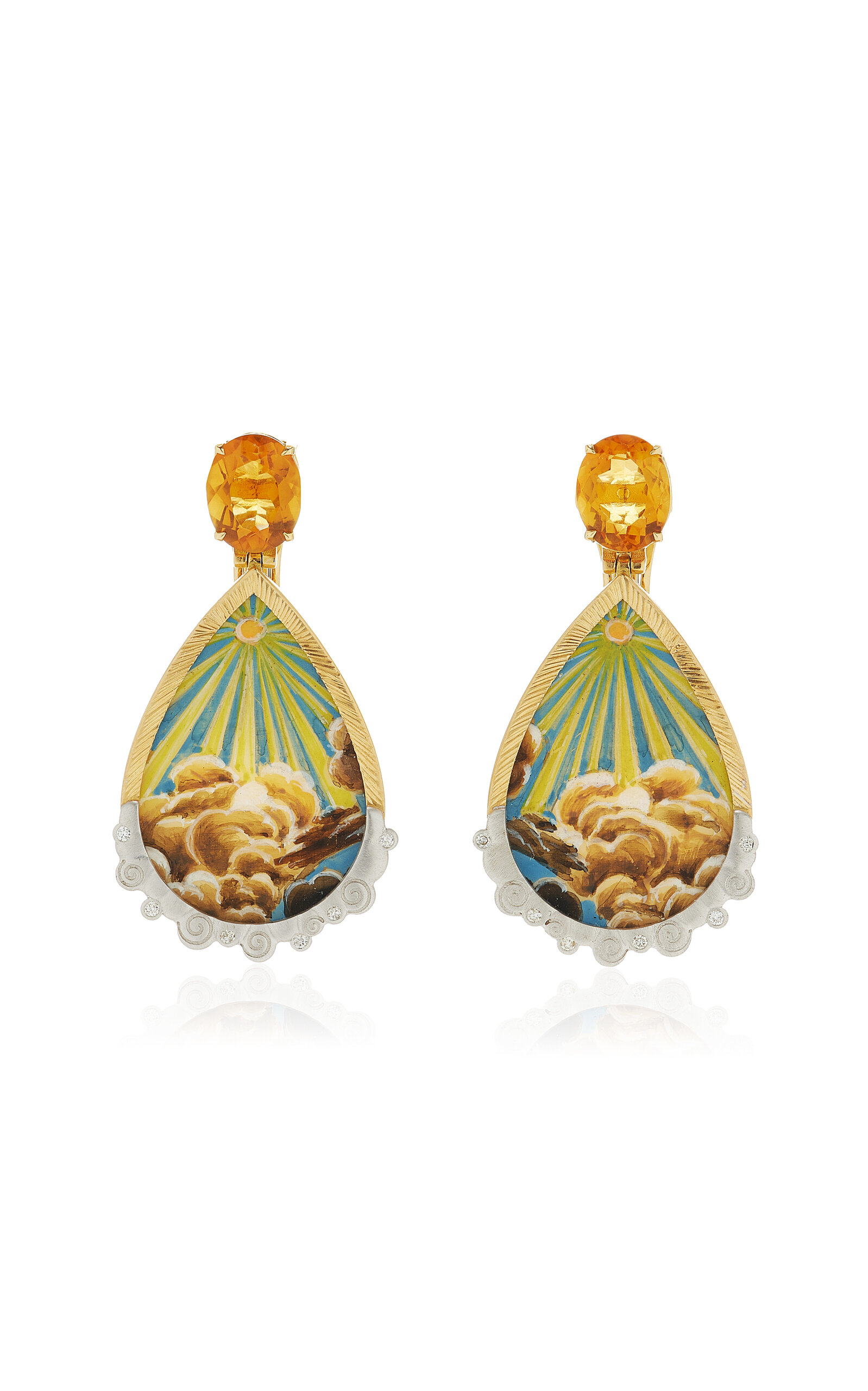 SILVIA FURMANOVICH SUN KING 18K YELLOW GOLD PAINTING EARRINGS