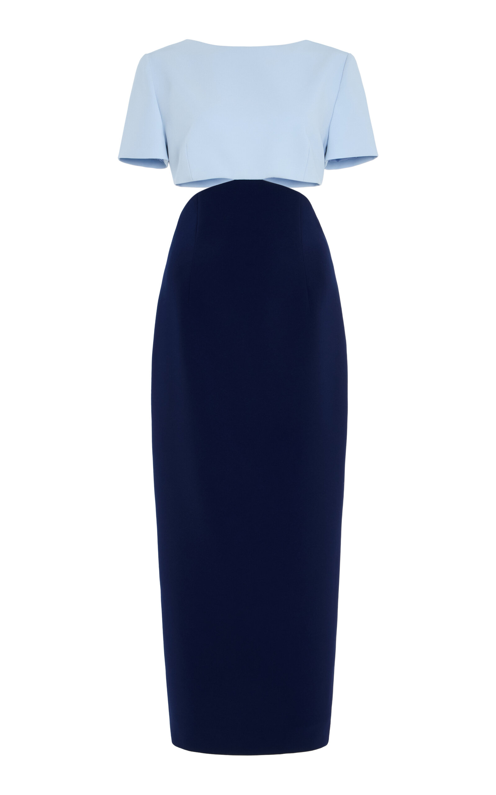 Carolina Herrera Exclusive Riviera Open Back Two-tone Crepe Midi Dress In Blue