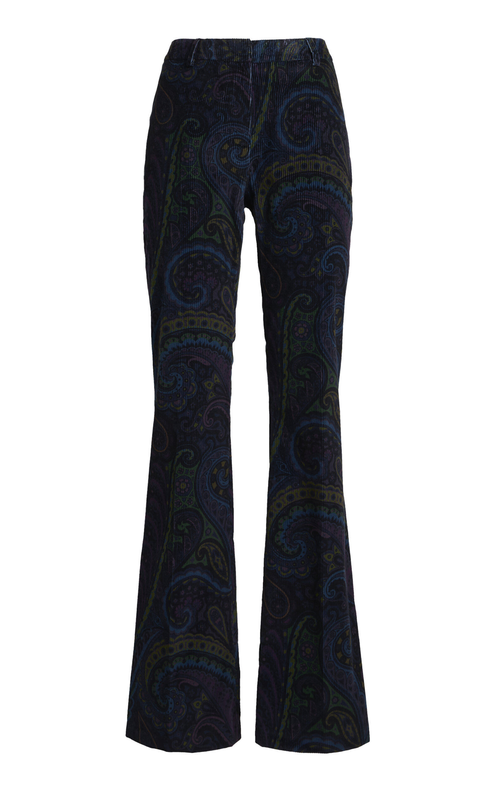 Etro Printed Corduroy Flared Pants In Dark Wash