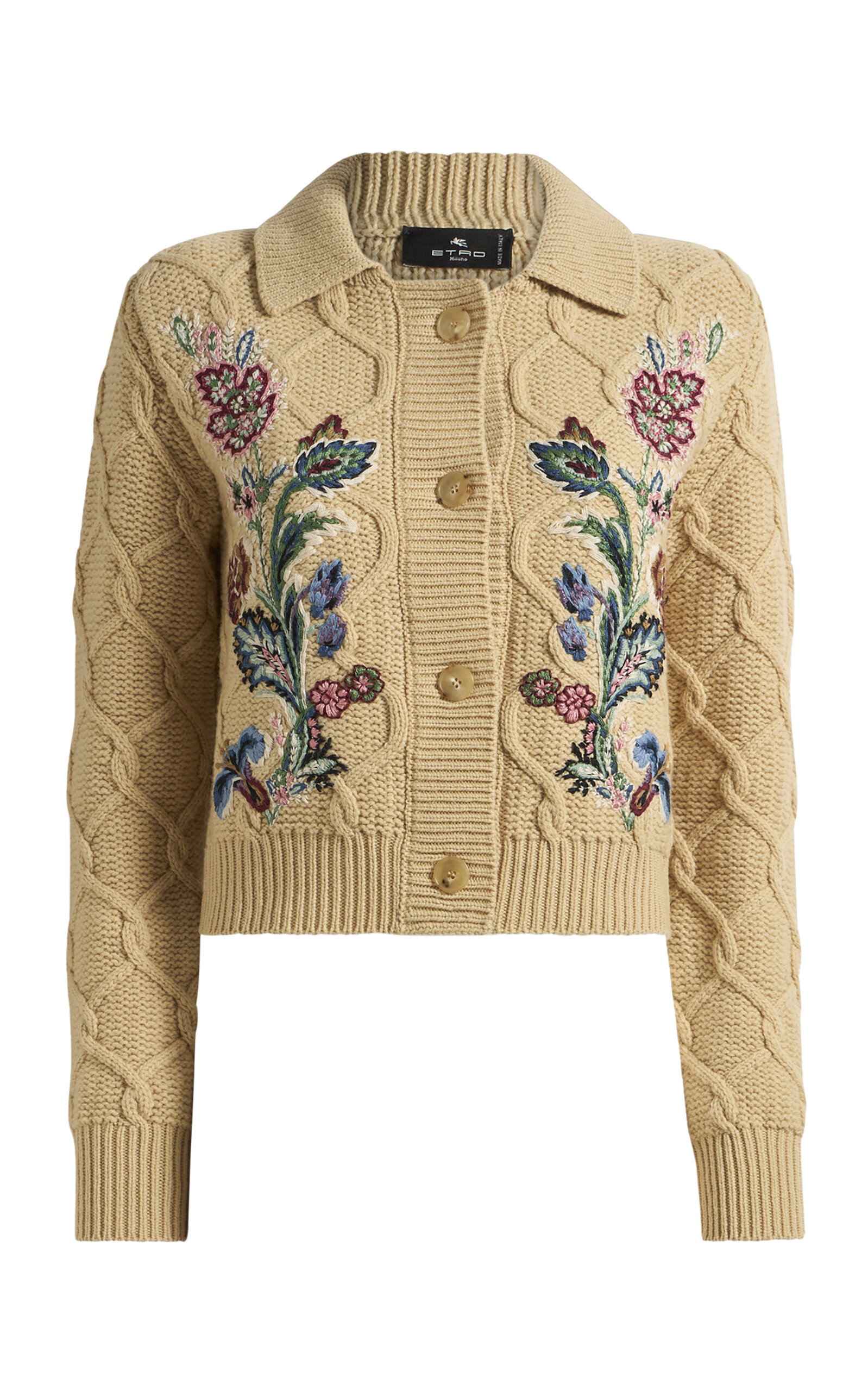 Etro Embroidered Wool-Cashmere Cardigan - Tan
