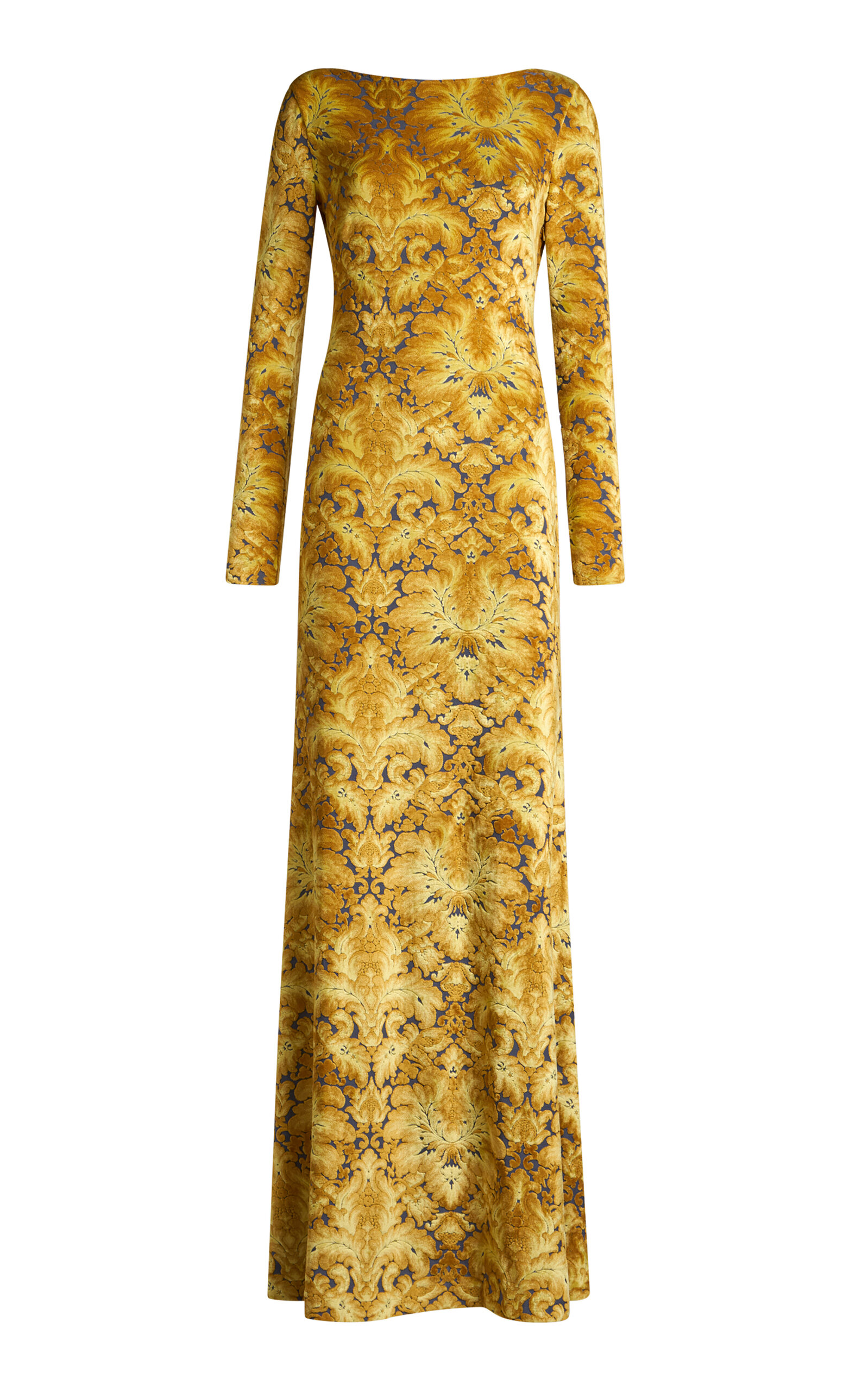 Etro Long-sleeve Open-back Maxi Dress In Yellow
