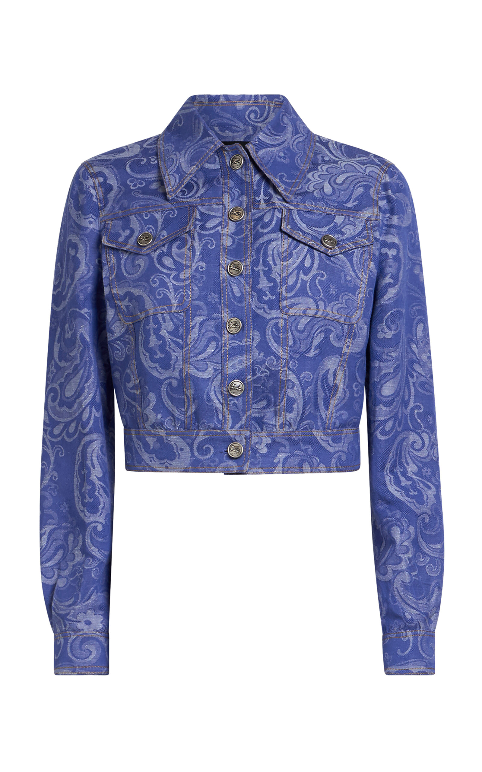 Printed Cotton-Linen Denim Jacket
