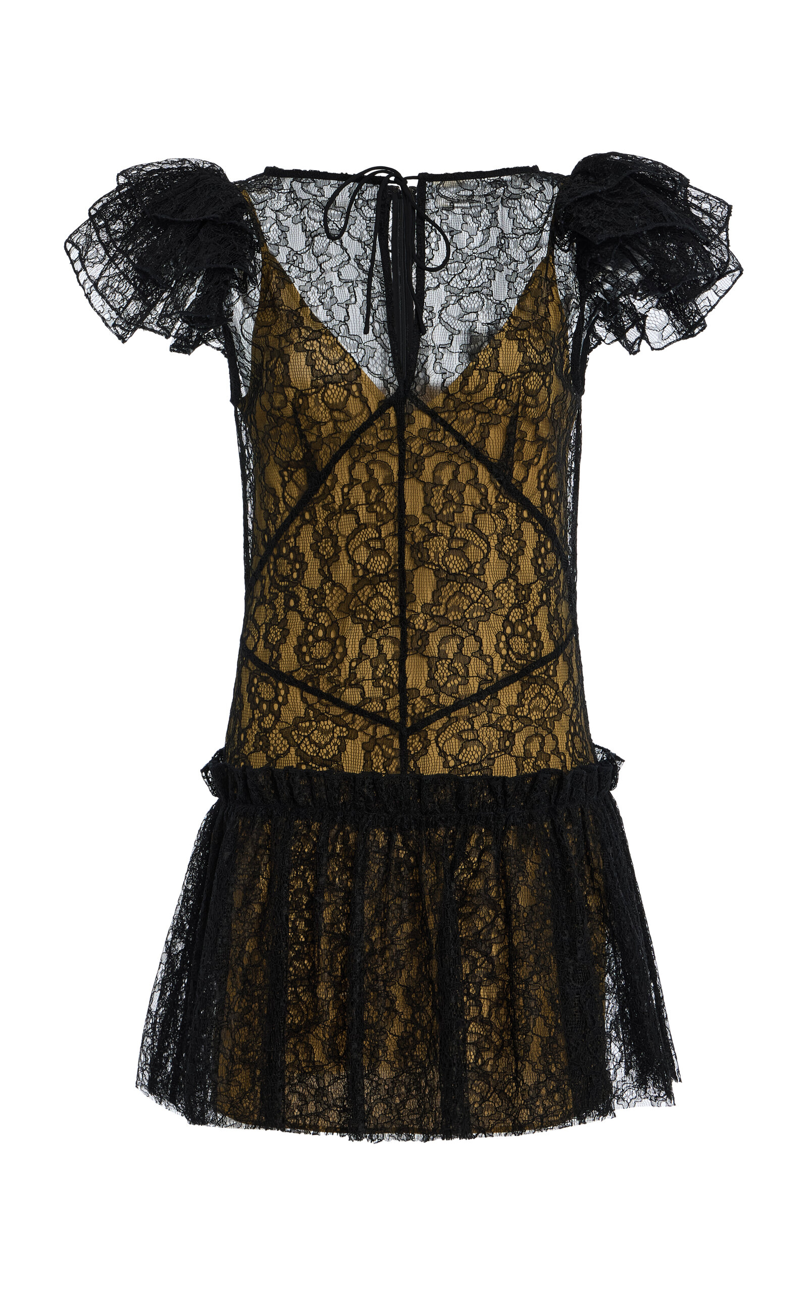 De La Vali Nephele Ruffled-sleeve Lace-overlay Mini Dress In Black | ModeSens De La Vali Nephele Ruffled-sleeve Lace-overlay Mini Dress In Black | ModeSens