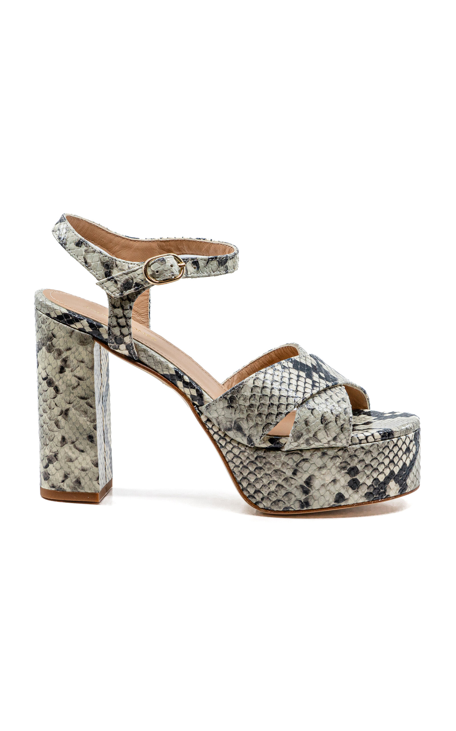 Andrea Gomez Bella Snake-effect Leather Platform Sandals In Grey