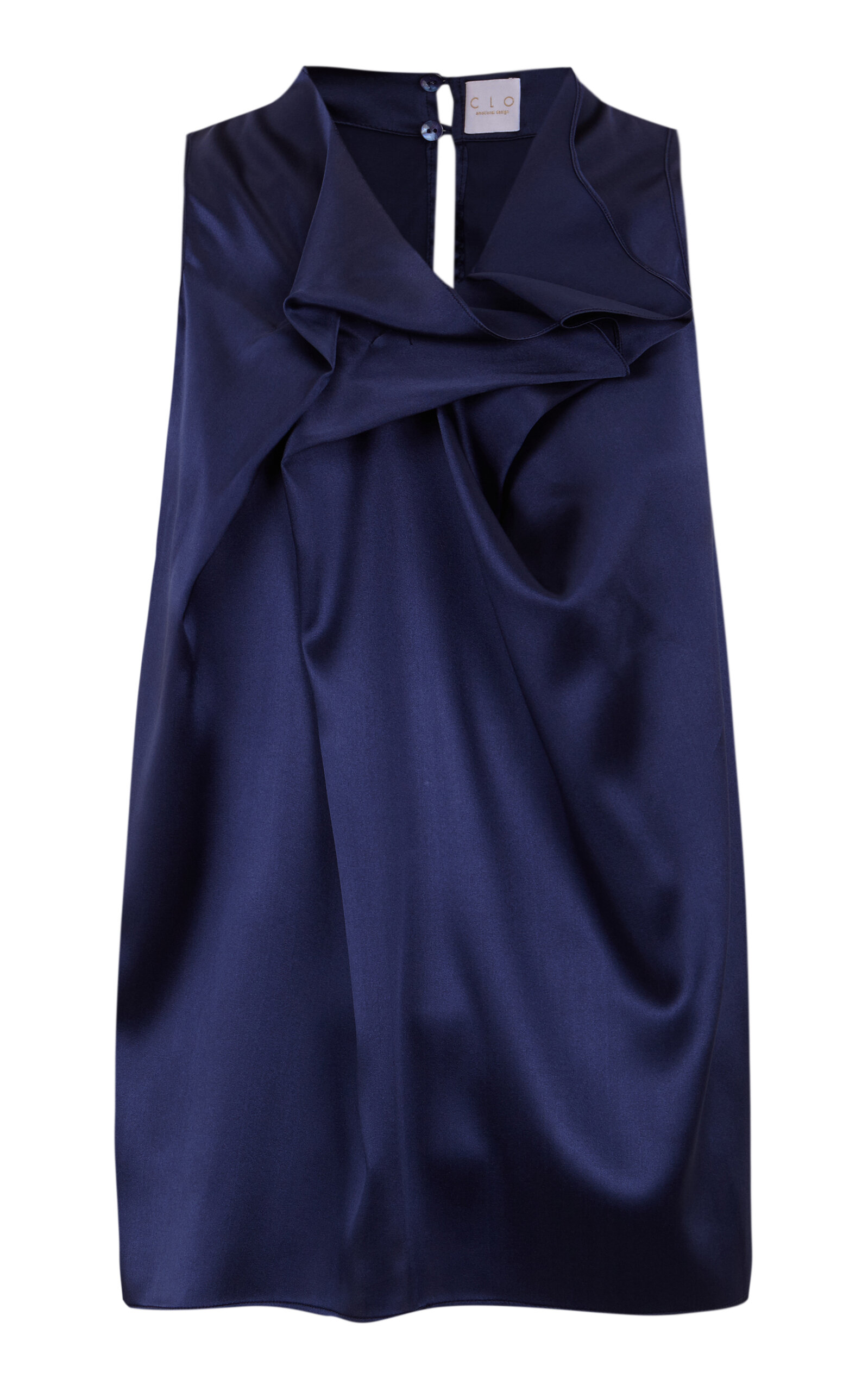 CLO Haley Draped Silk Top - Navy