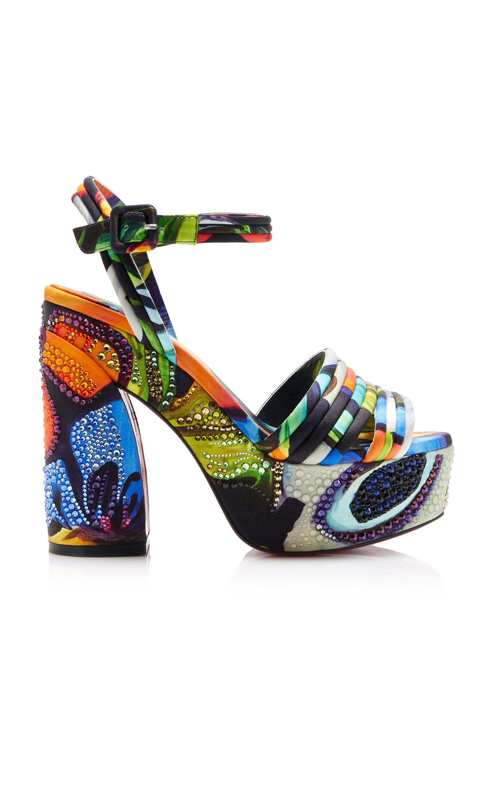 Christian Louboutin Exclusive Riviera Jane Disco Crystal-Embellished Printed Satin Platform Sandals