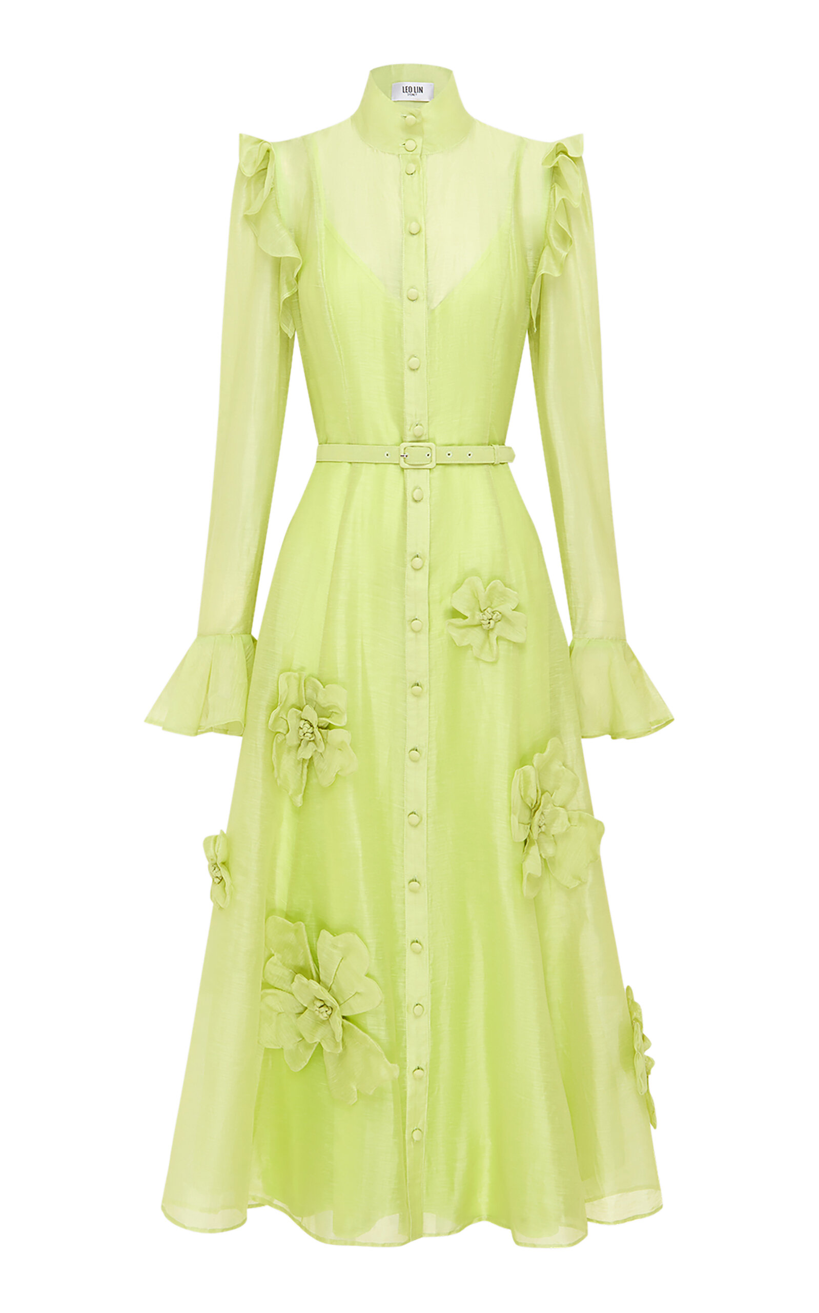 Leo Lin Katrina Floral-Appliquéd Chiffon Midi Dress