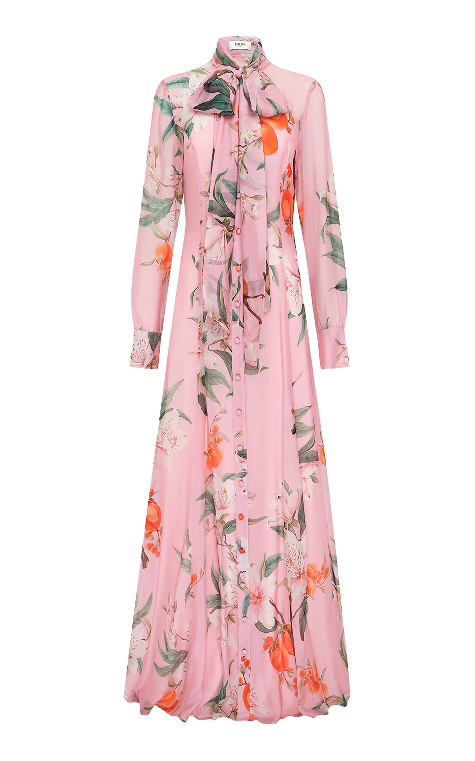 Leo Lin Lilith Button-Front Chiffon Maxi Dress