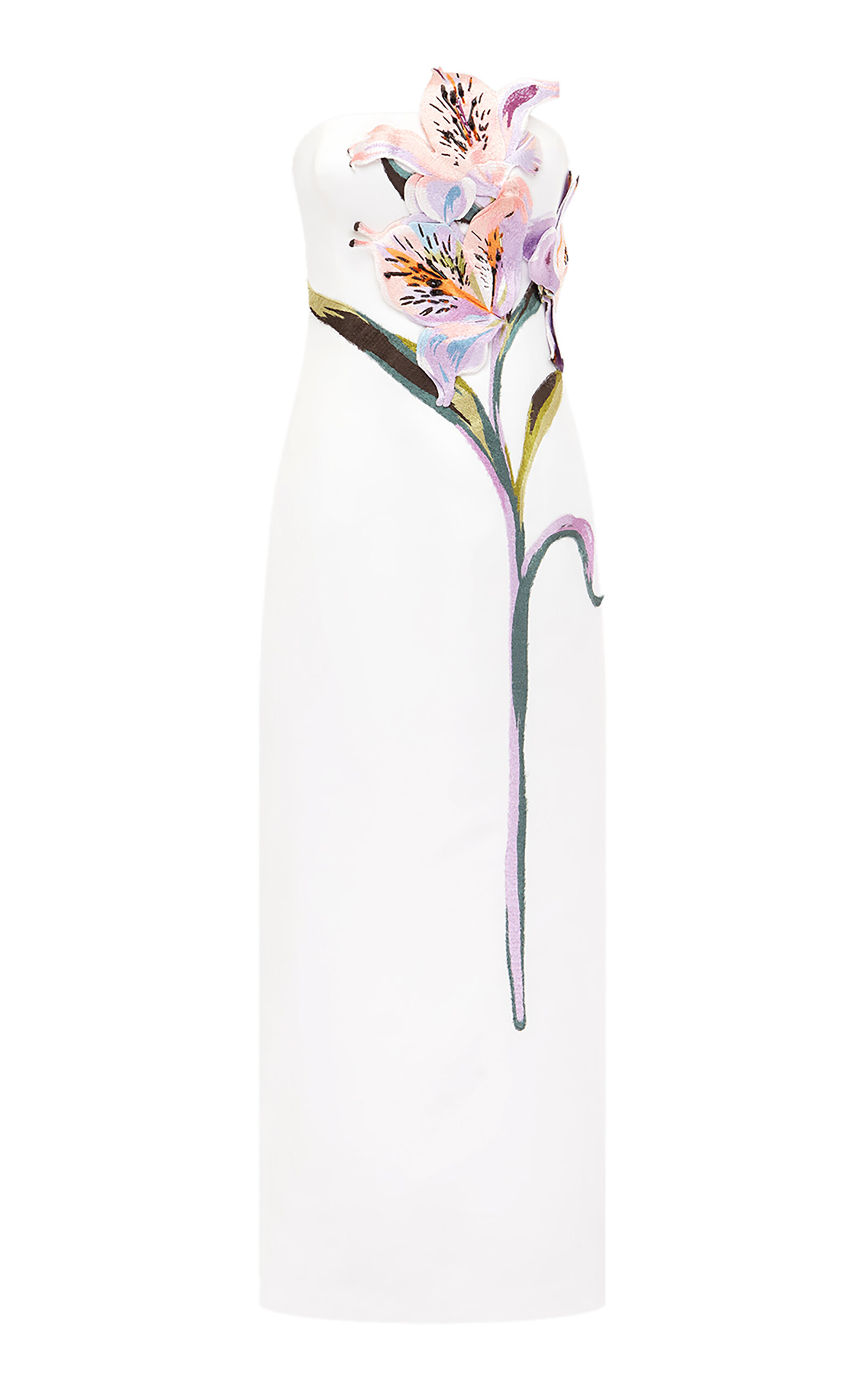 Leo Lin Rayna Floral-appliquéd Crepe Maxi Dress In White