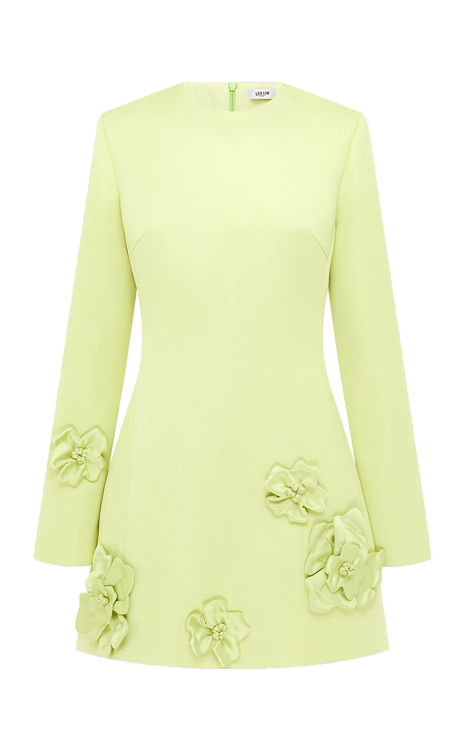 Leo Lin Aliza Floral-Appliquéd Crepe Mini Dress - Lime Green