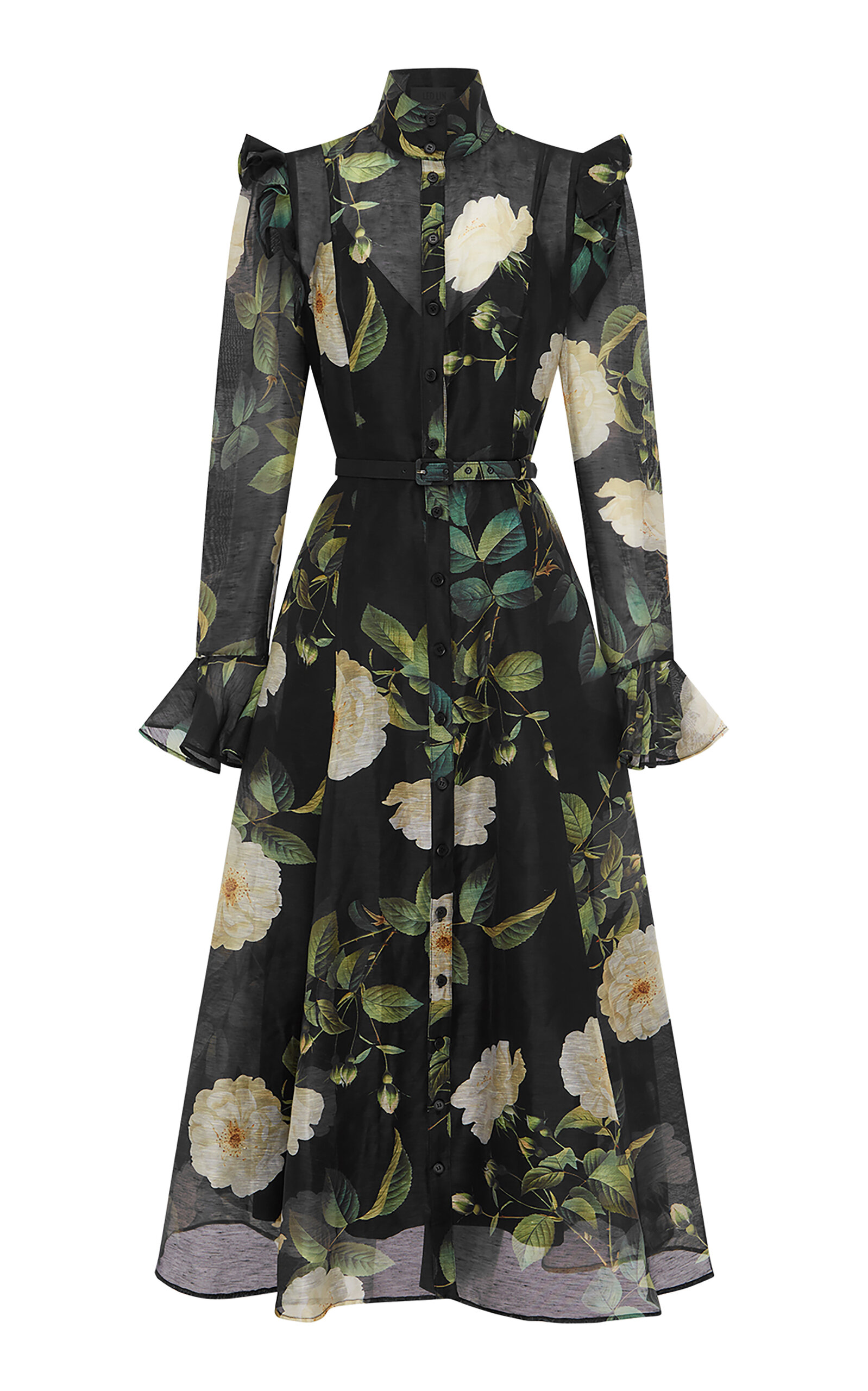 Leo Lin Katrina Floral-Appliquéd Chiffon Midi Dress