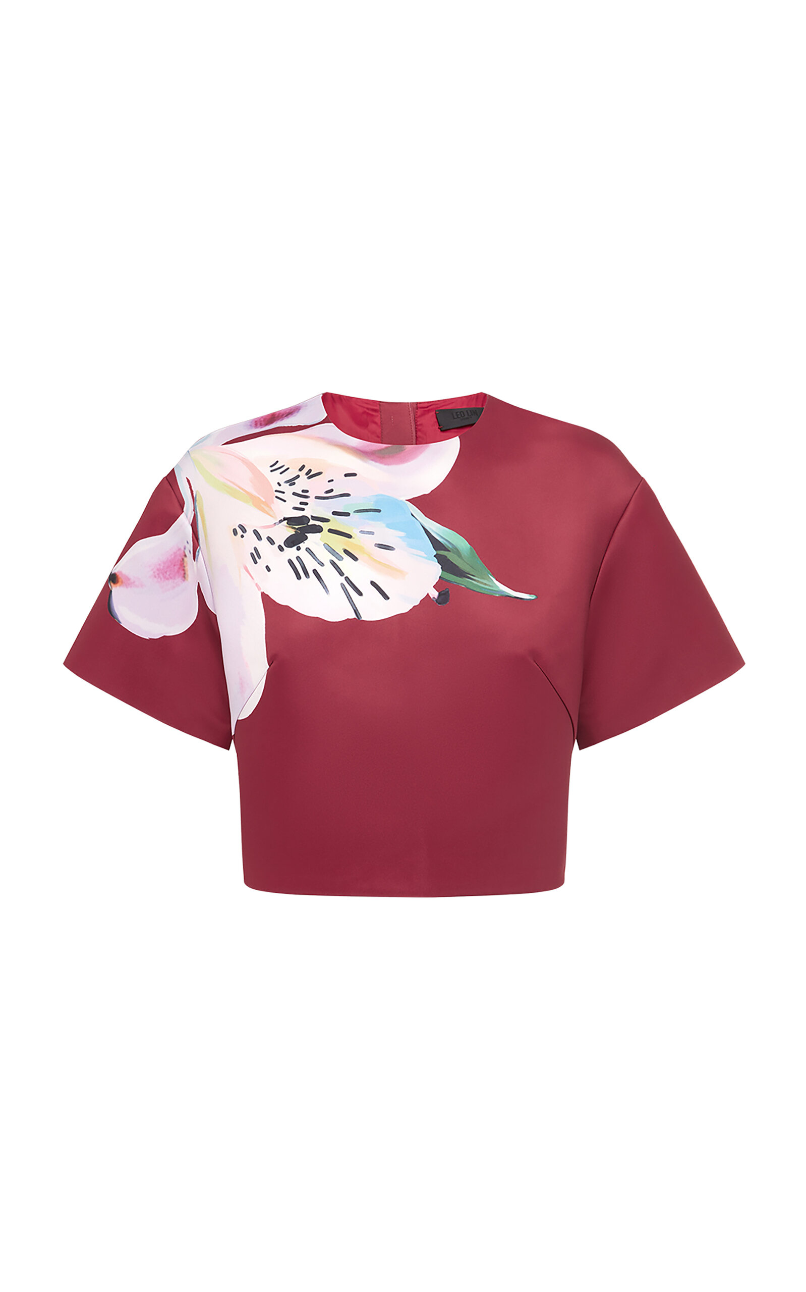 Leo Lin Indie Floral-print Short-sleeve Blouse In Burgundy