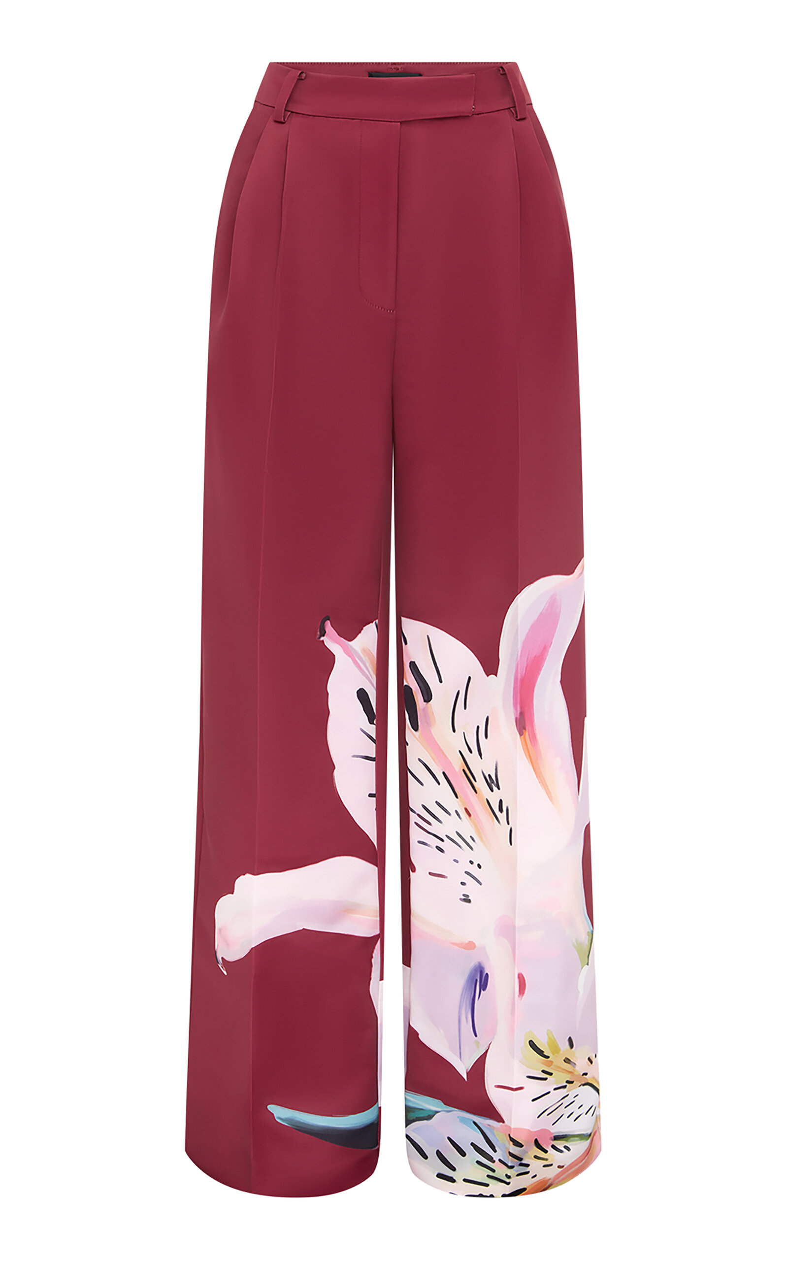 Leo Lin Elisha Printed Crepe Wide-leg Pants In Burgundy