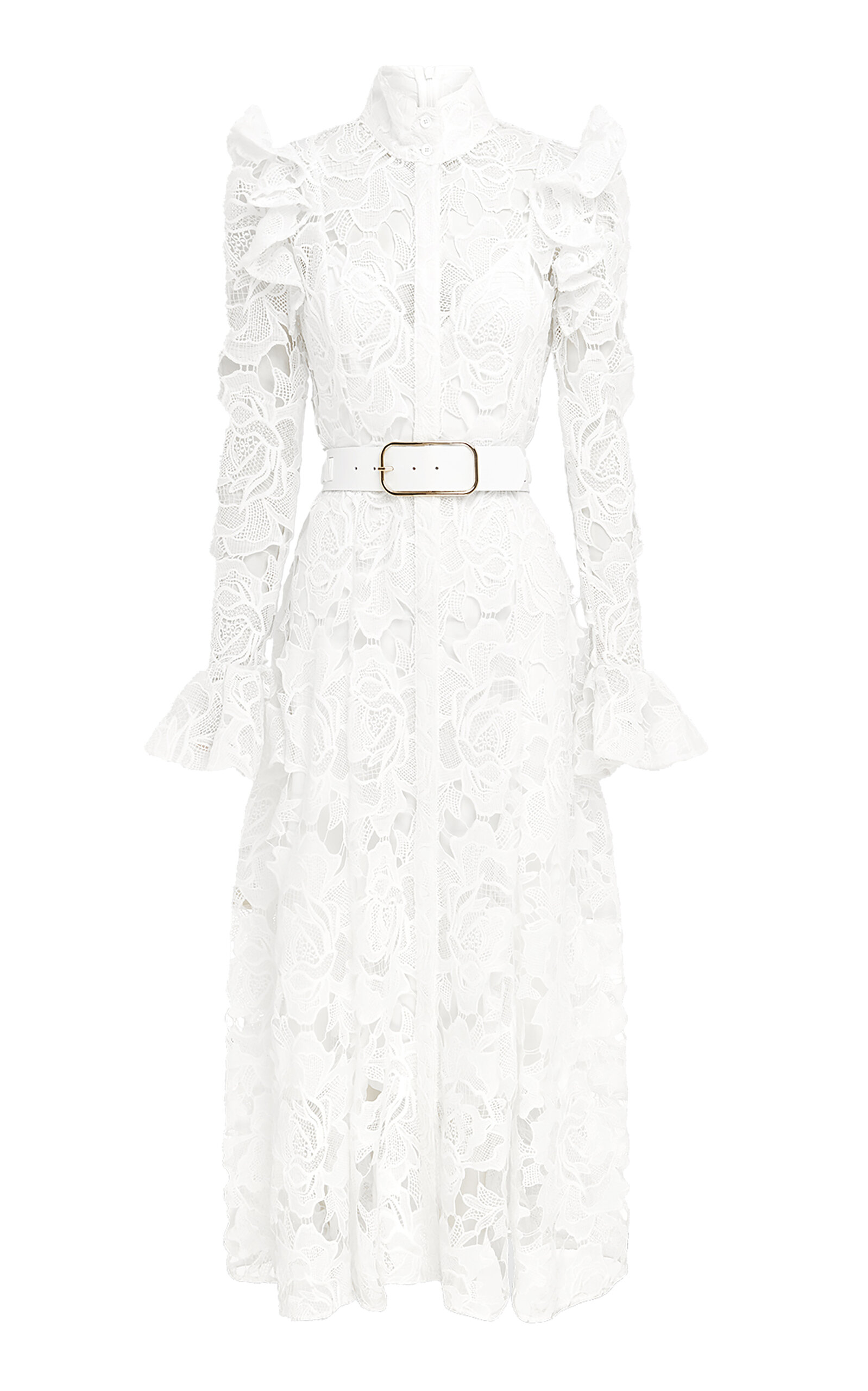 Leo Lin Aliyah Ruffled Guipure Lace Midi Dress - White