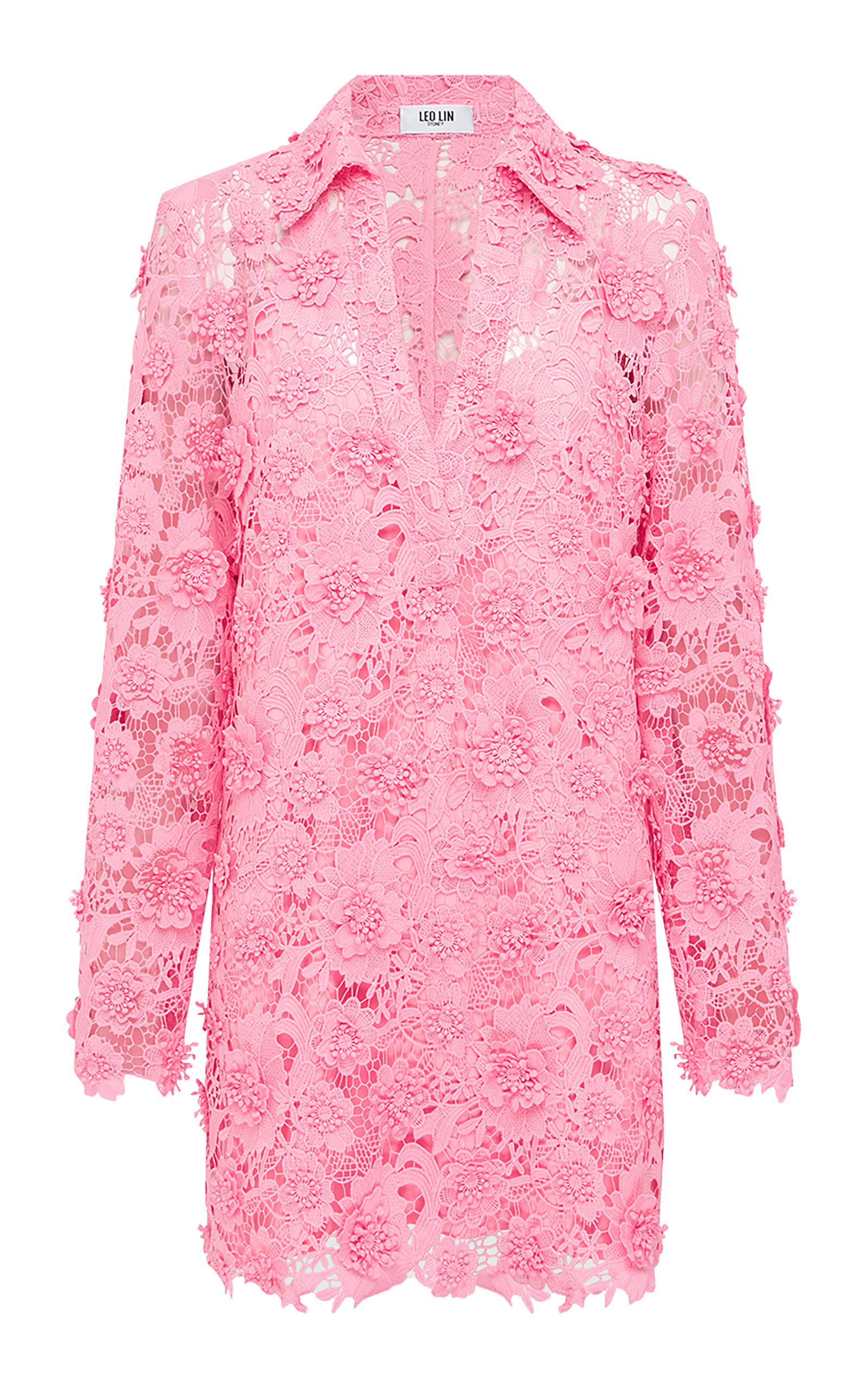 Leo Lin Acacia Guipure Lace Mini Polo Dress In Pink