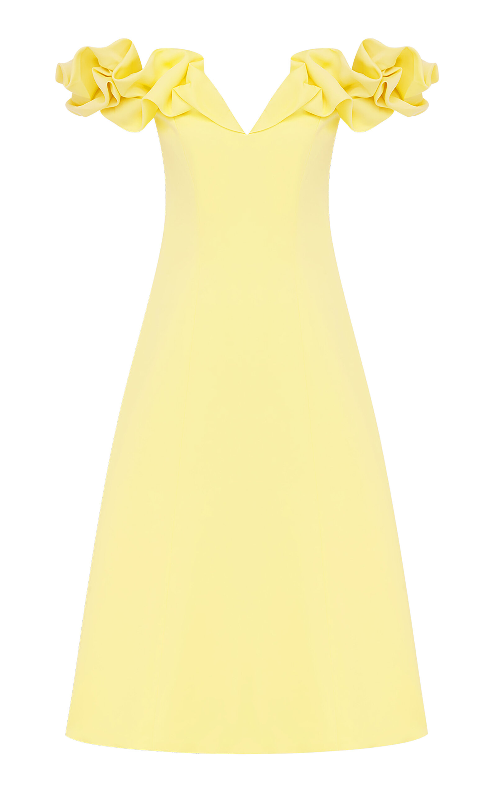 Leo Lin Annie Ruffled Off-The-Shoulder Crepe Midi Dress