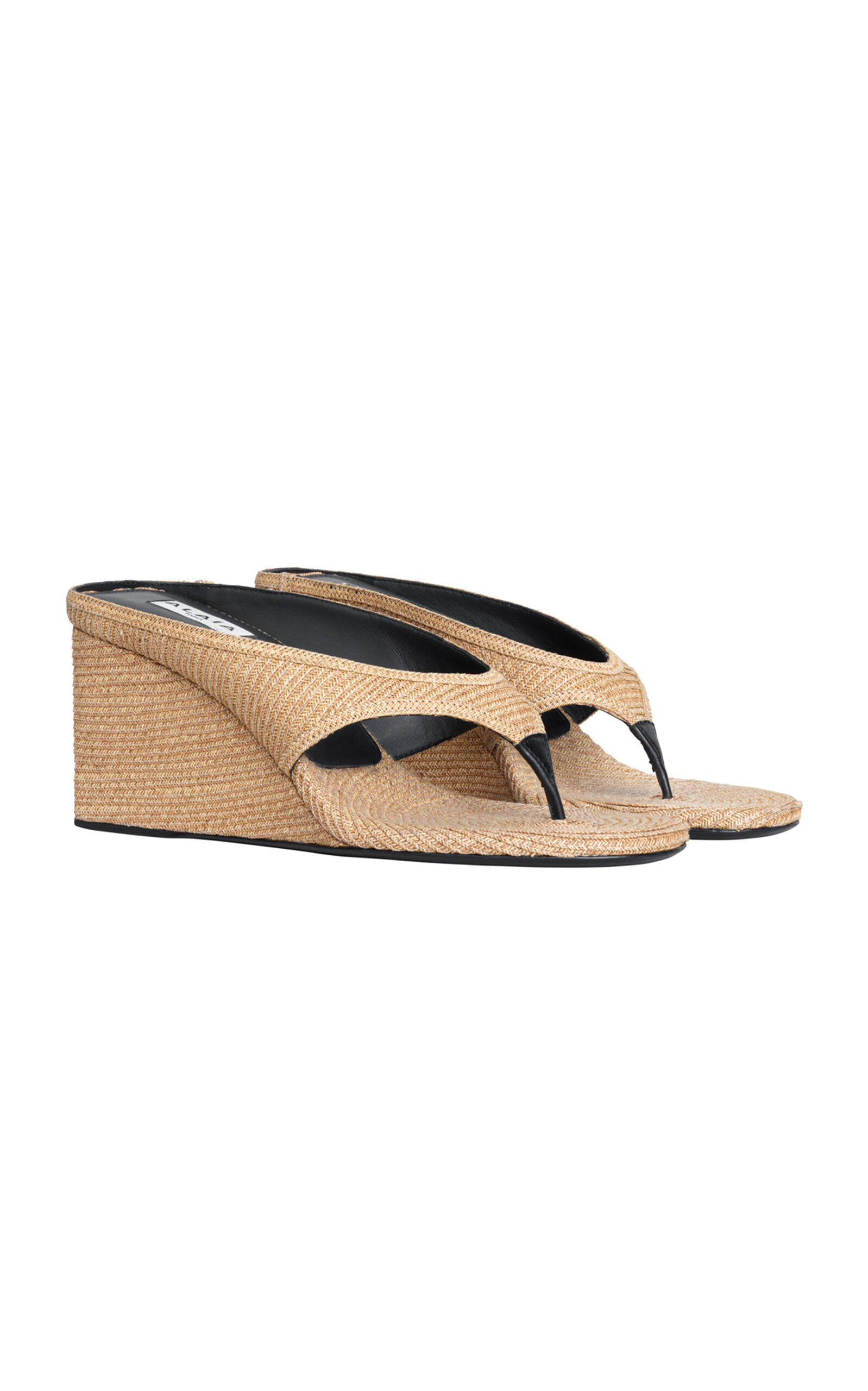Alaïa Cube Raffia Thong Wedge Sandals