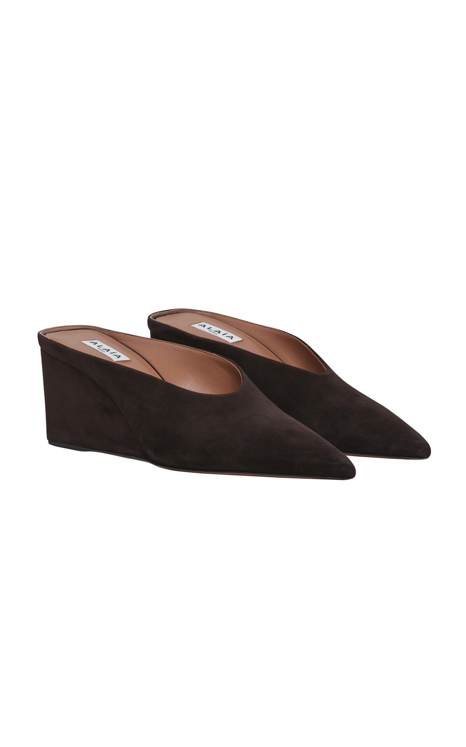 Alaïa Cube Suede Wedge Mules