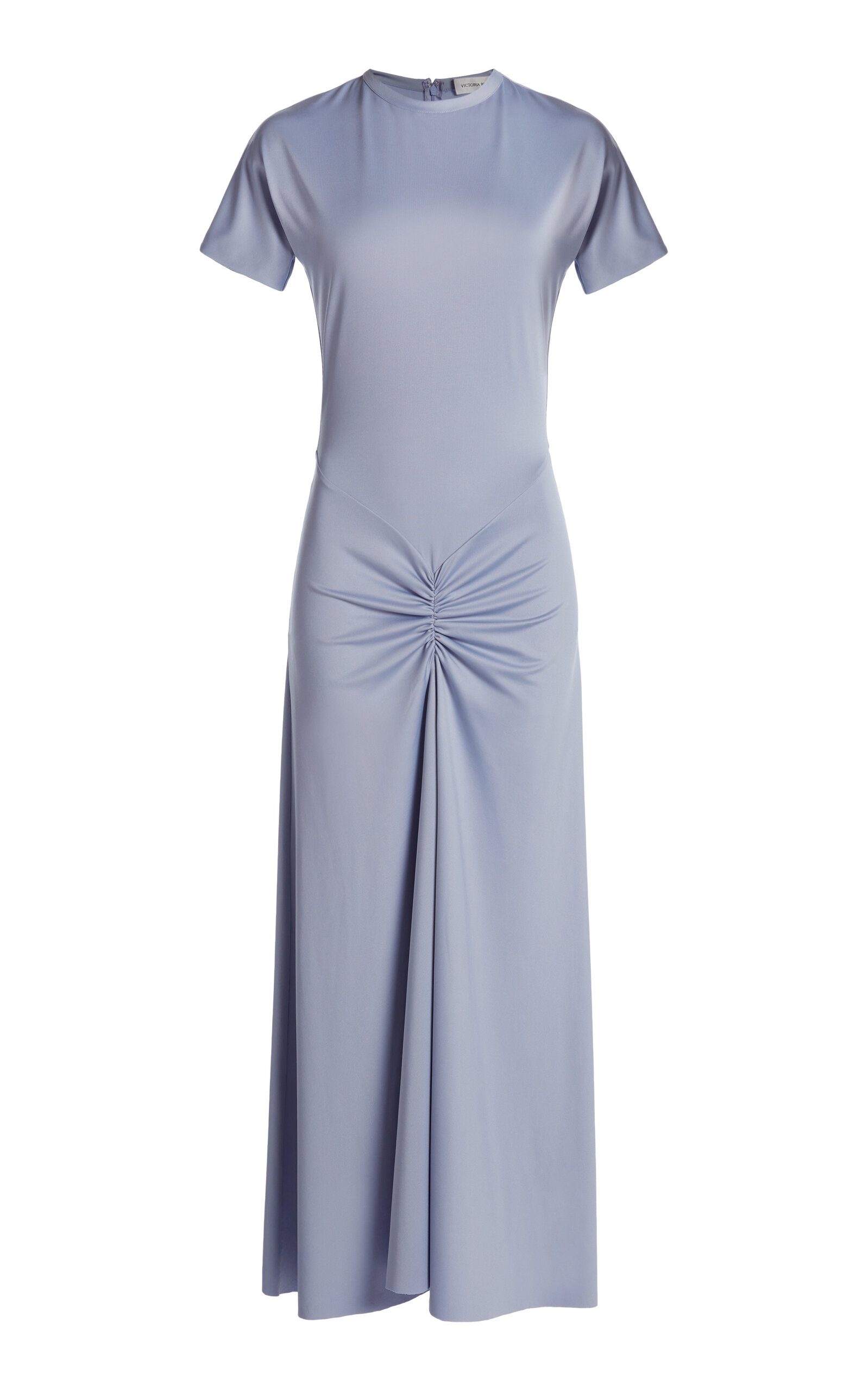 Shop Victoria Beckham Gathered Jersey Midi Dress In Light Blue
