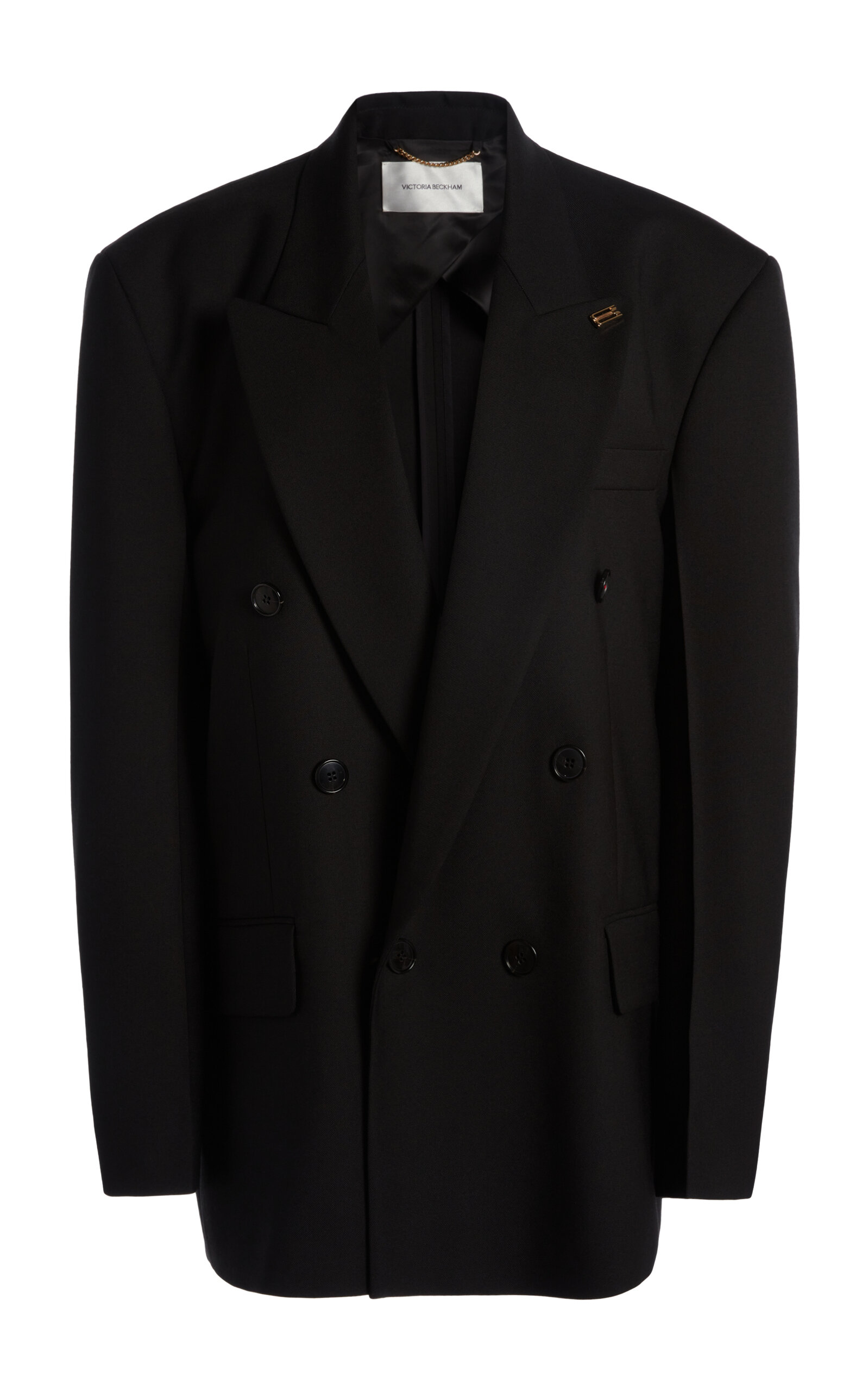 Victoria Beckham Double Breasted Wool Blend Blazer In Black