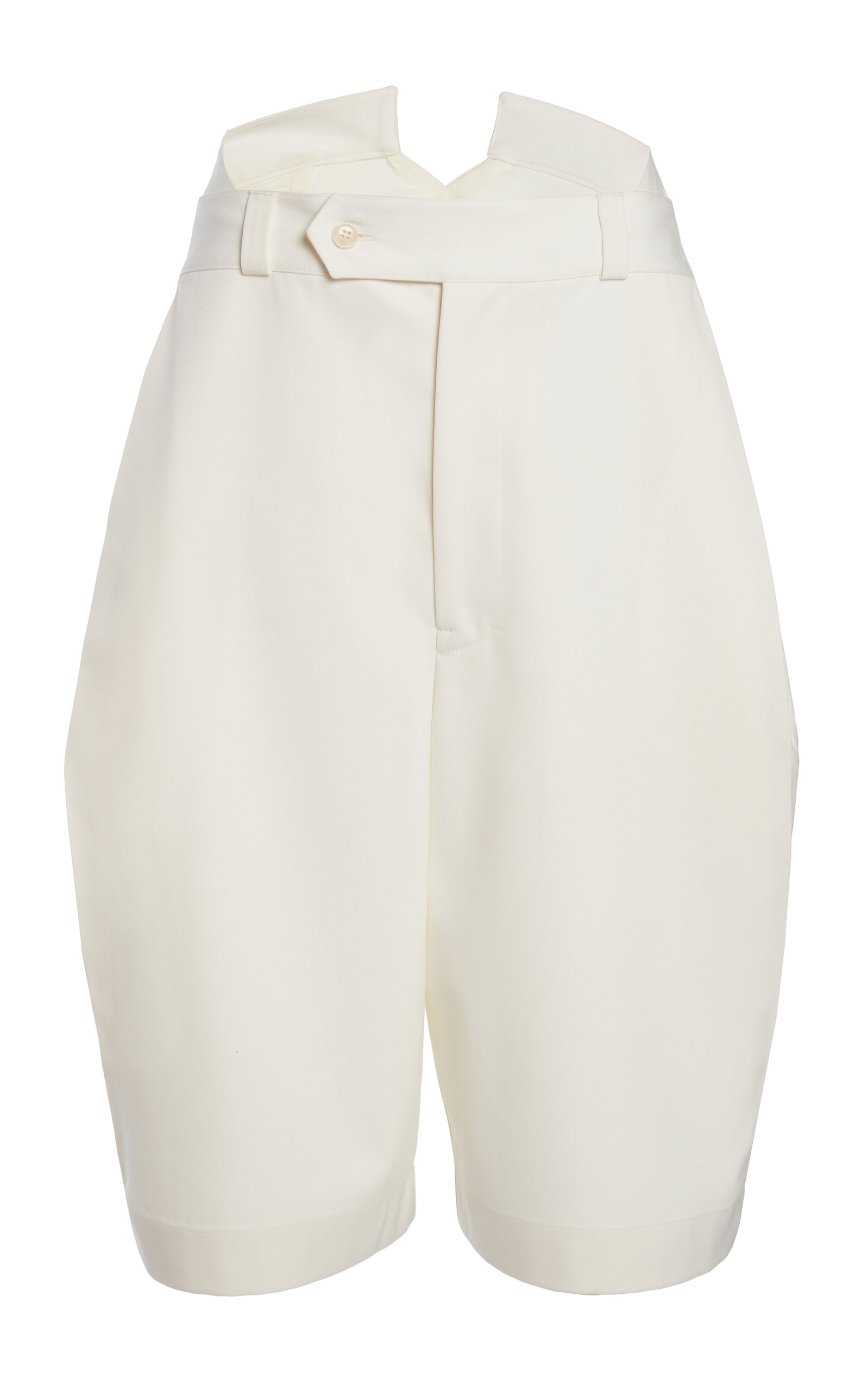 Shop Victoria Beckham Tab Detailed Wool Blend Shorts In Ivory