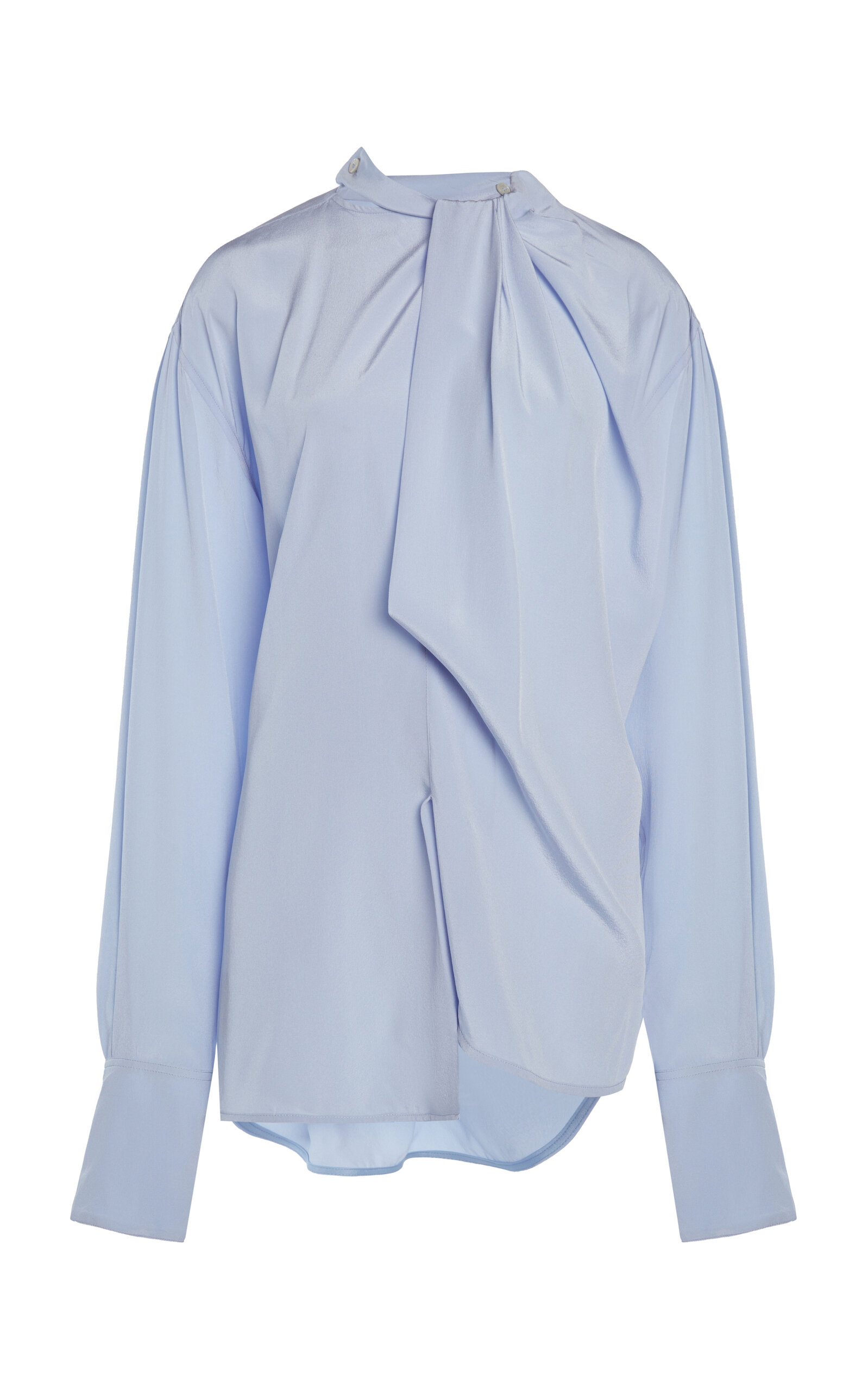 Shop Victoria Beckham Draped Silk Top In Light Blue