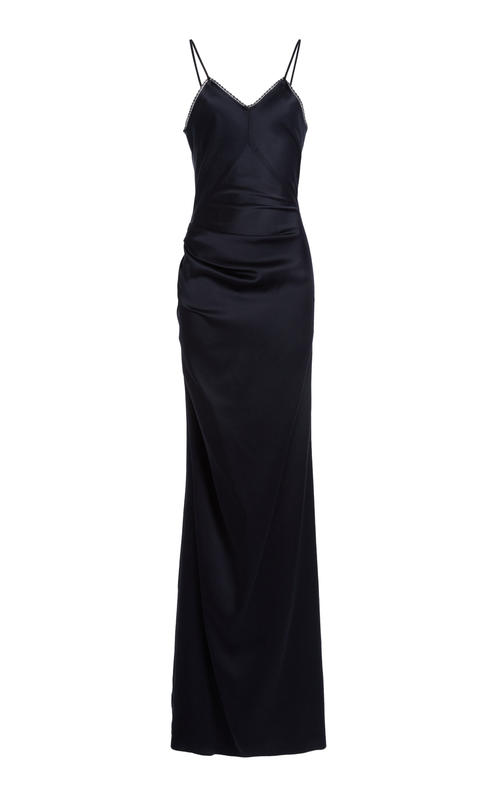 Shop Victoria Beckham Lace Trimmed Satin Gown In Navy