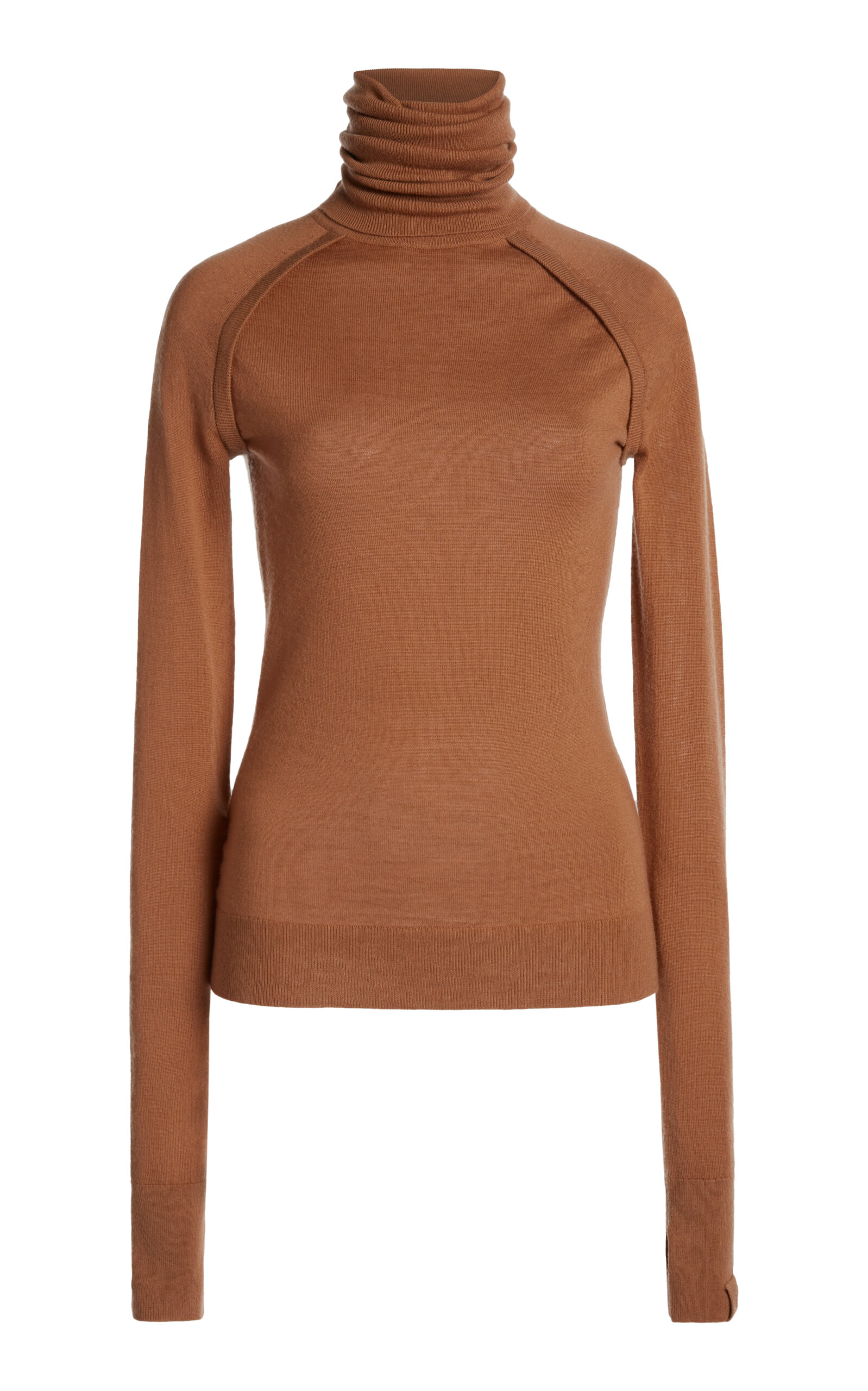 Victoria Beckham Merino Wool Turtleneck Top - Tan