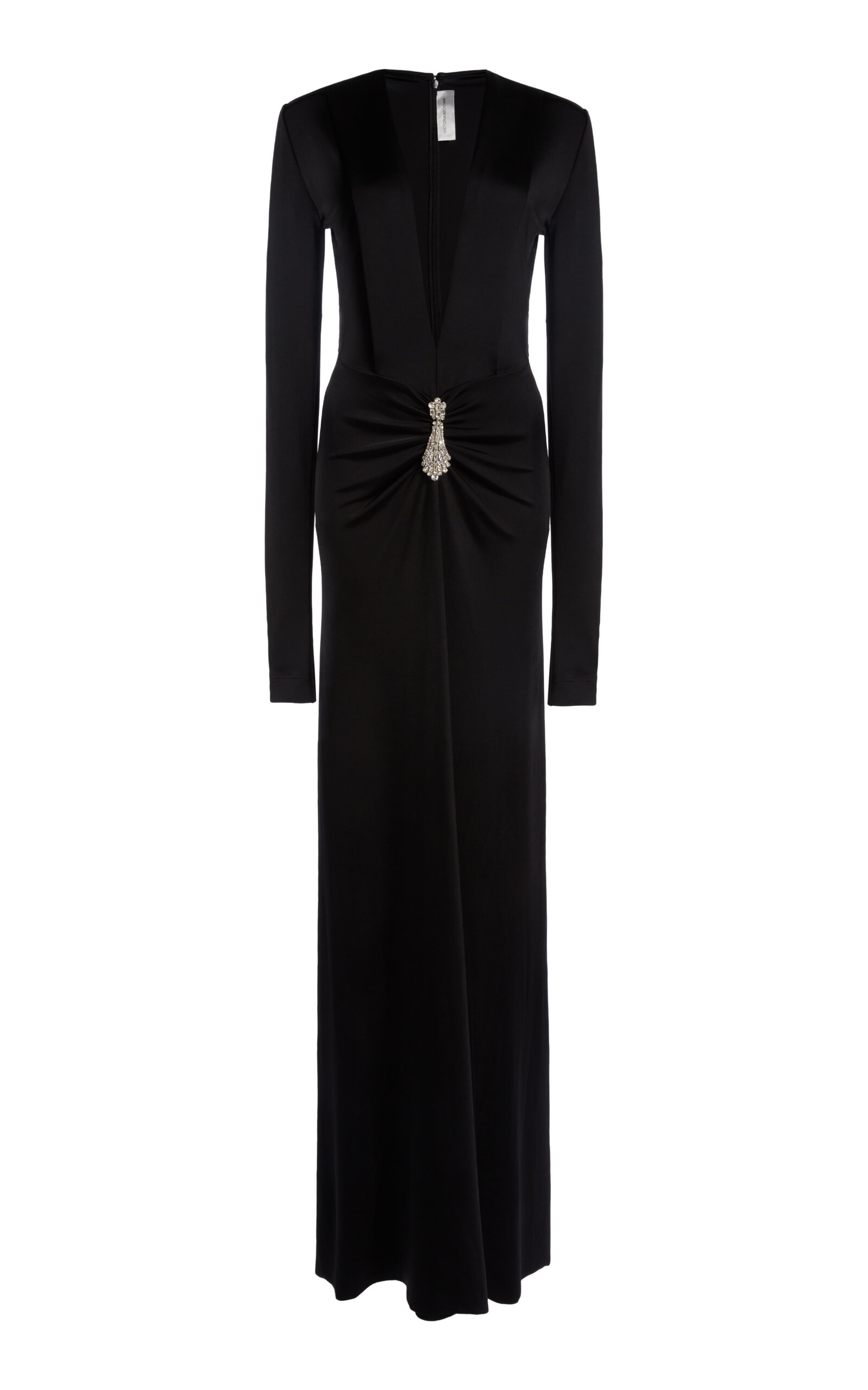 Shop Victoria Beckham Gathered Stretch Satin Gown In Black