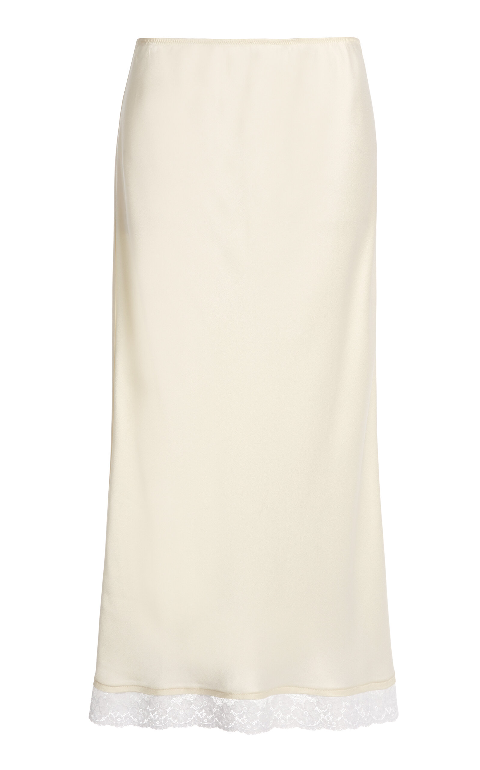 Victoria Beckham Lace Trimmed Satin Midi Skirt In Ivory