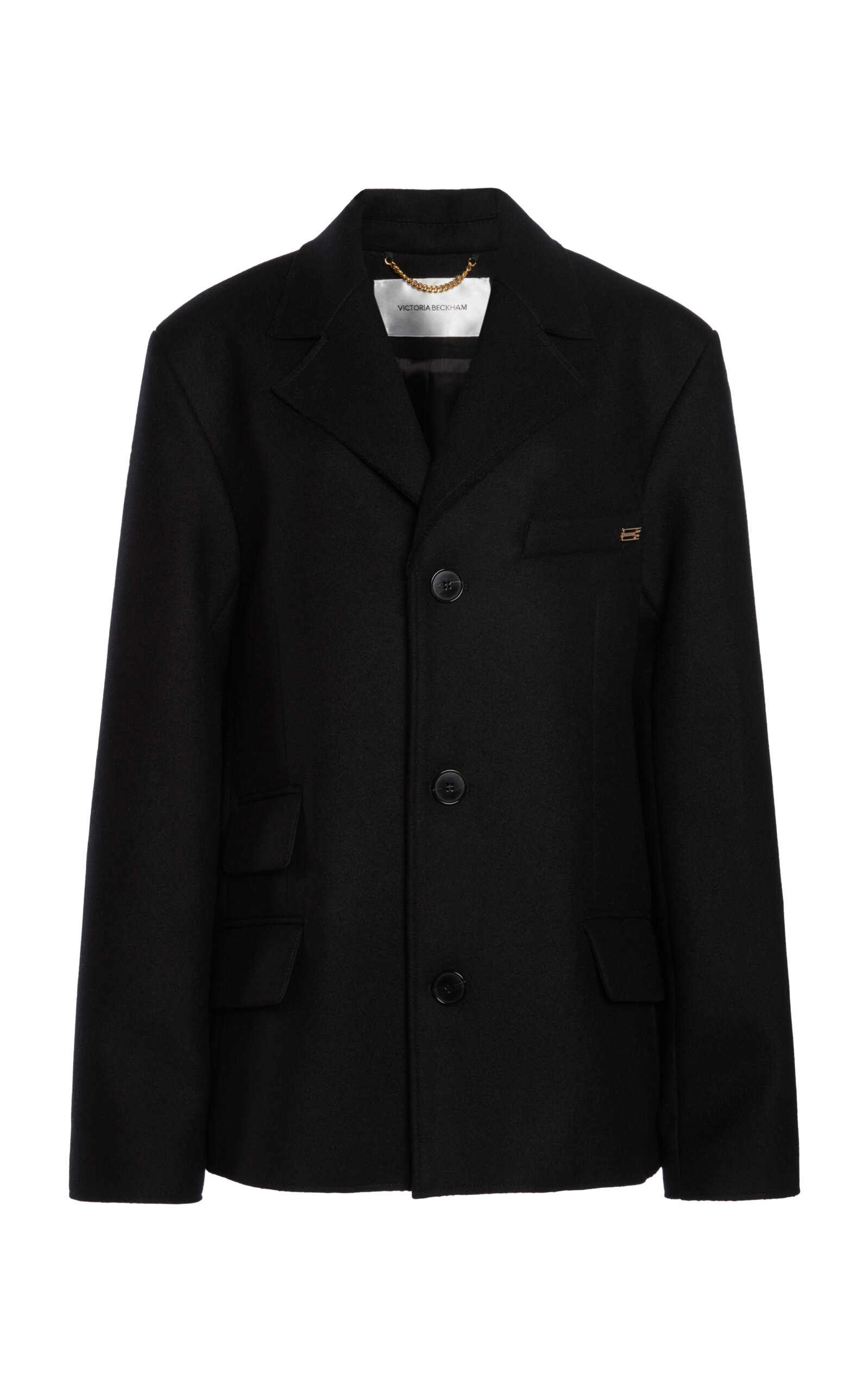 Victoria Beckham Wool Blend Pea Coat In Black