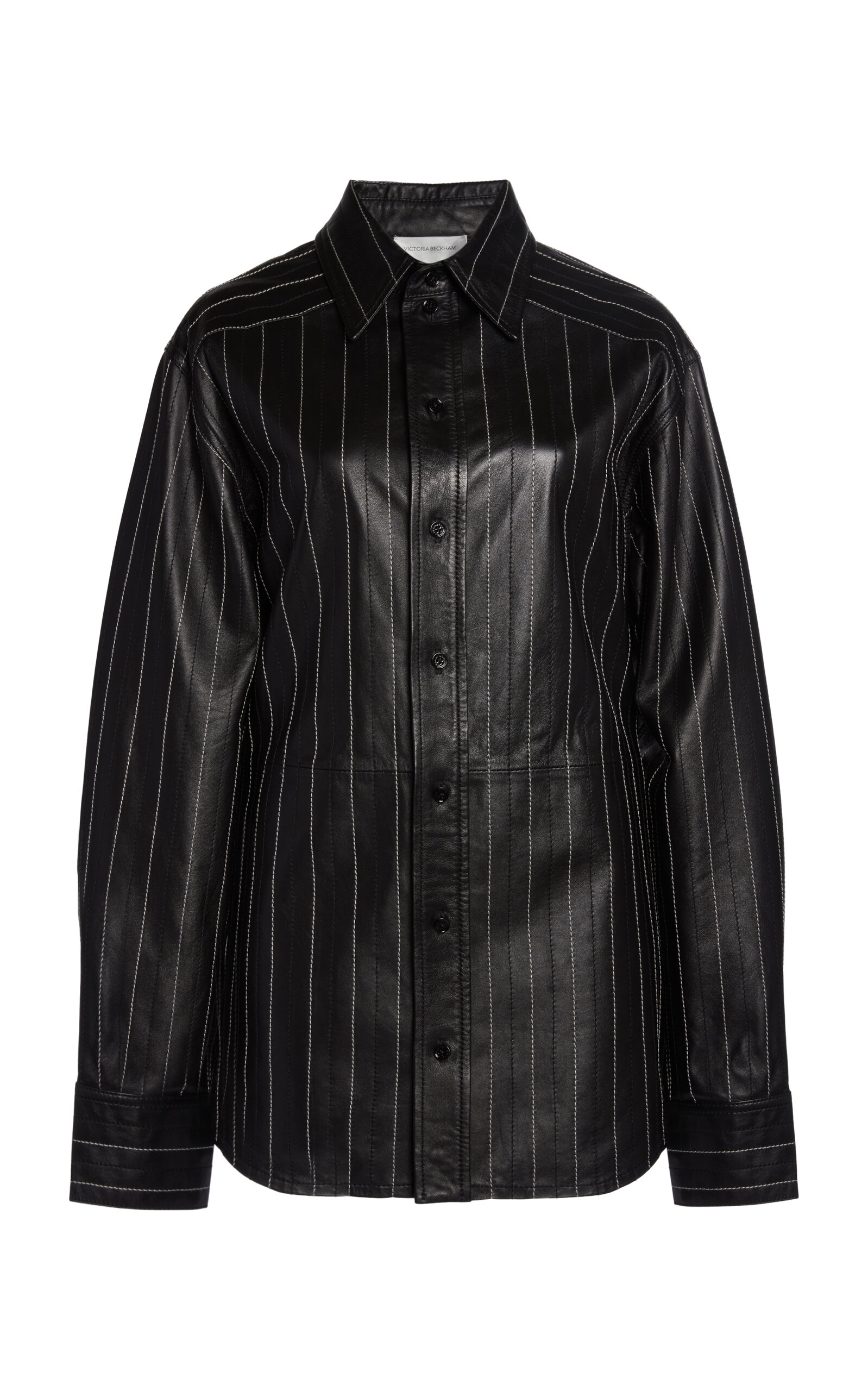 Shop Victoria Beckham Belt-detailed Leather Shirt In Black,white